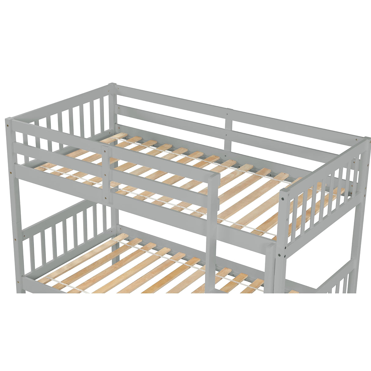 Merax Twin-Over-Twin Bunk Bed with Movable Trundle, Solid Wood Detachable Bunk Bed with Safety Guardrial and Ladder, Can be Converted Into 3 Separate Beds,Grey Merax