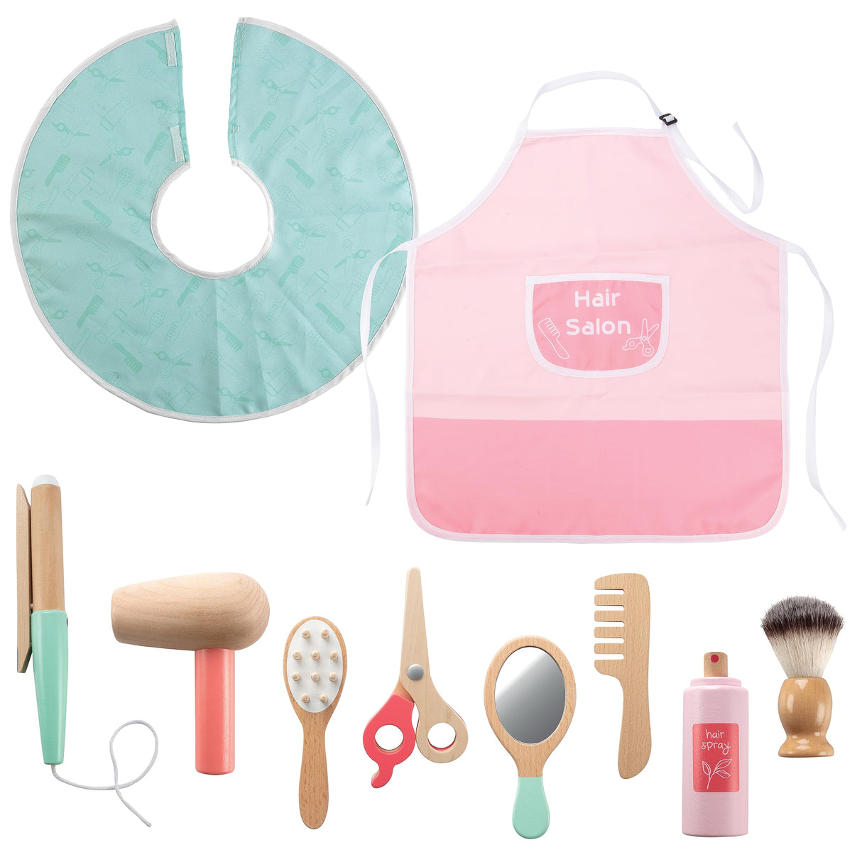 Pretend Hair Salon Wooden Play Set - Full Vanity Mirror Playset w Chair & Rolling Cart- Includes Blow Dryer, Brush, Styling, Cutting Tools & More - Hair Dresser Stylist Fun, Beauty Care for Girls Kids Svan