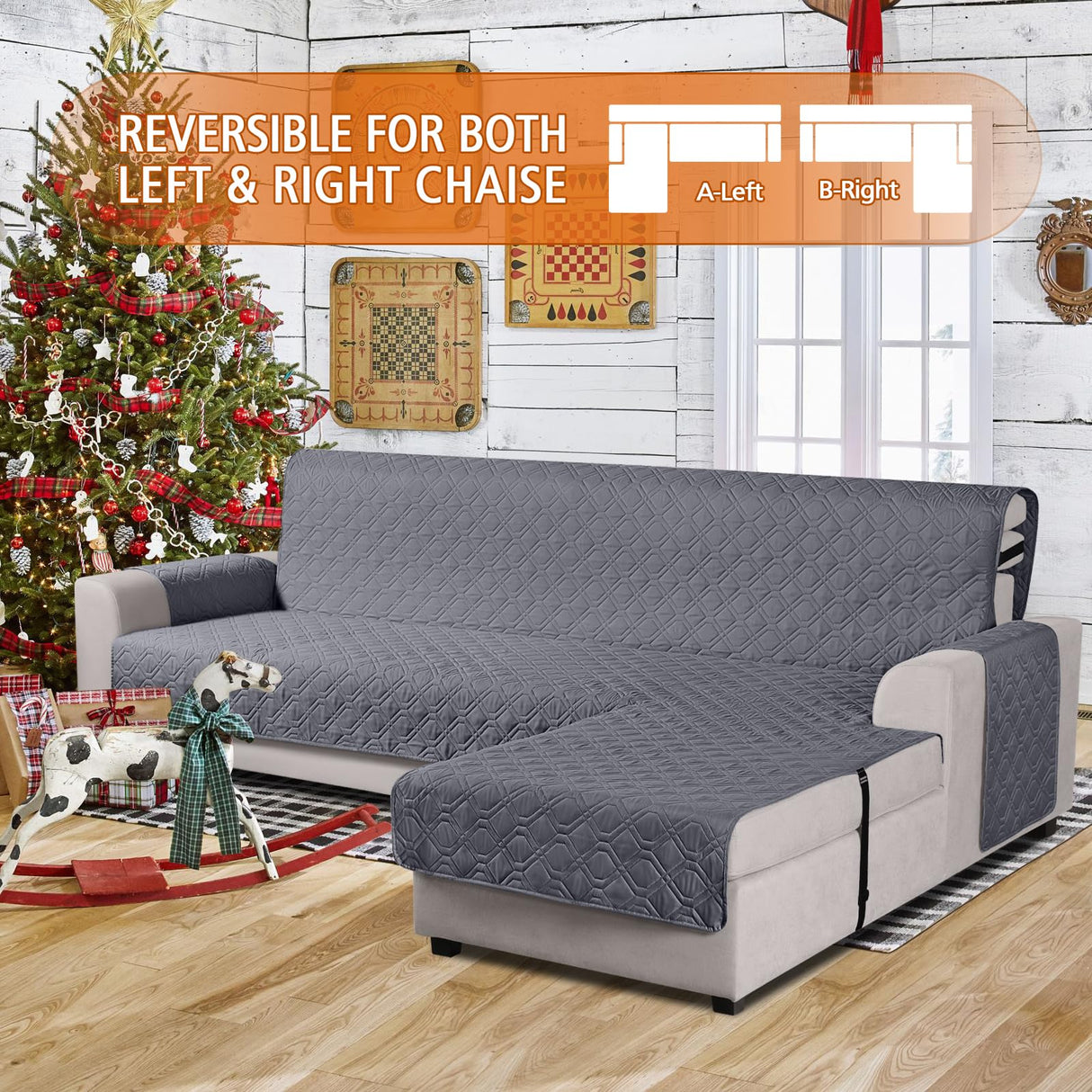 VANSOFY Upgraded Sectional Couch Covers 100% Waterproof L Shaped Sofa Slipcover Reversible Chaise Lounge Cover for Sectional Sofa Cover for Pets Cat Dog(Small,Dark Gray) VANSOFY