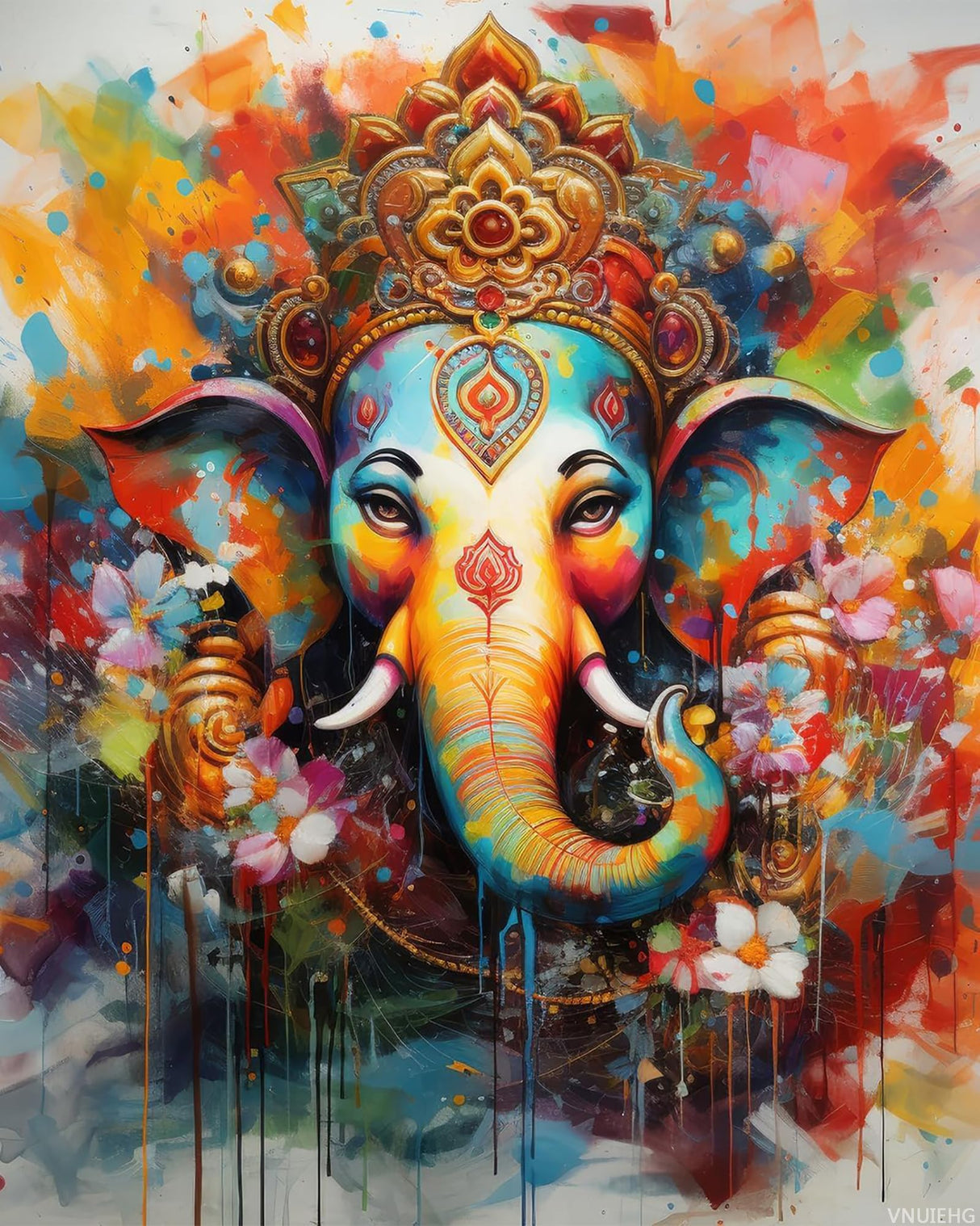 VNUIEHG Paint by Numbers Kit for Adults, Elephants Painting by Numbers, Majestic Elephants Adults Paint-by-Number Kits, Ganesha Adult Oil Painting Kits, 16X20 Inch Flameless VNUIEHG