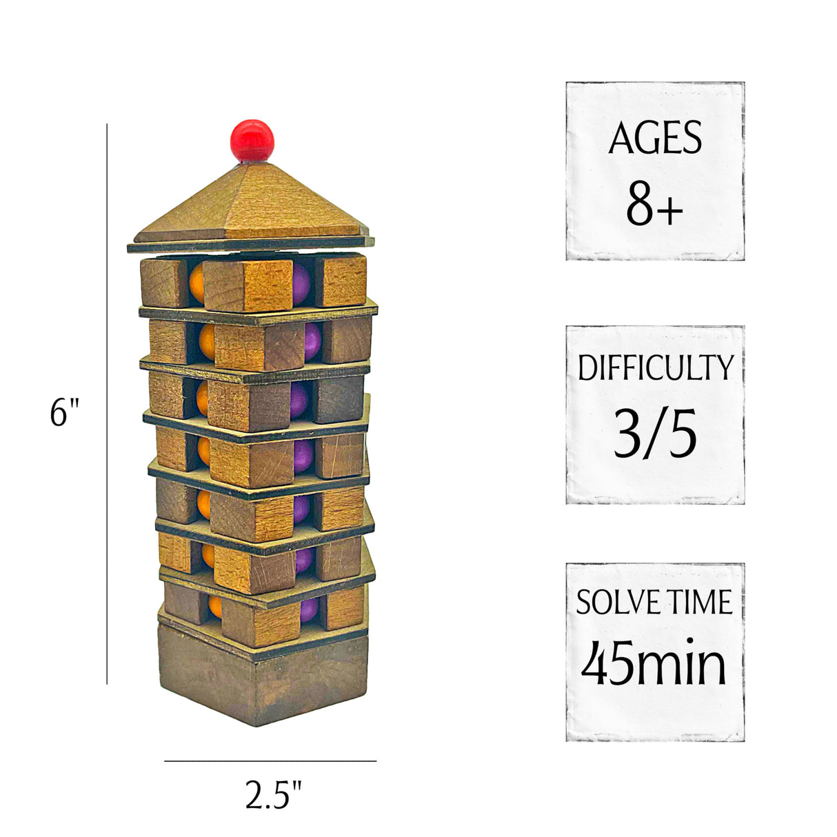 Project Genius Chinese Pagoda 3D Wood Puzzle, Mechanical Maze Brainteaser, Gift for Kids 8+, Teens, and Adults - True Genius Series Inspired by Ancient Architecture Project Genius