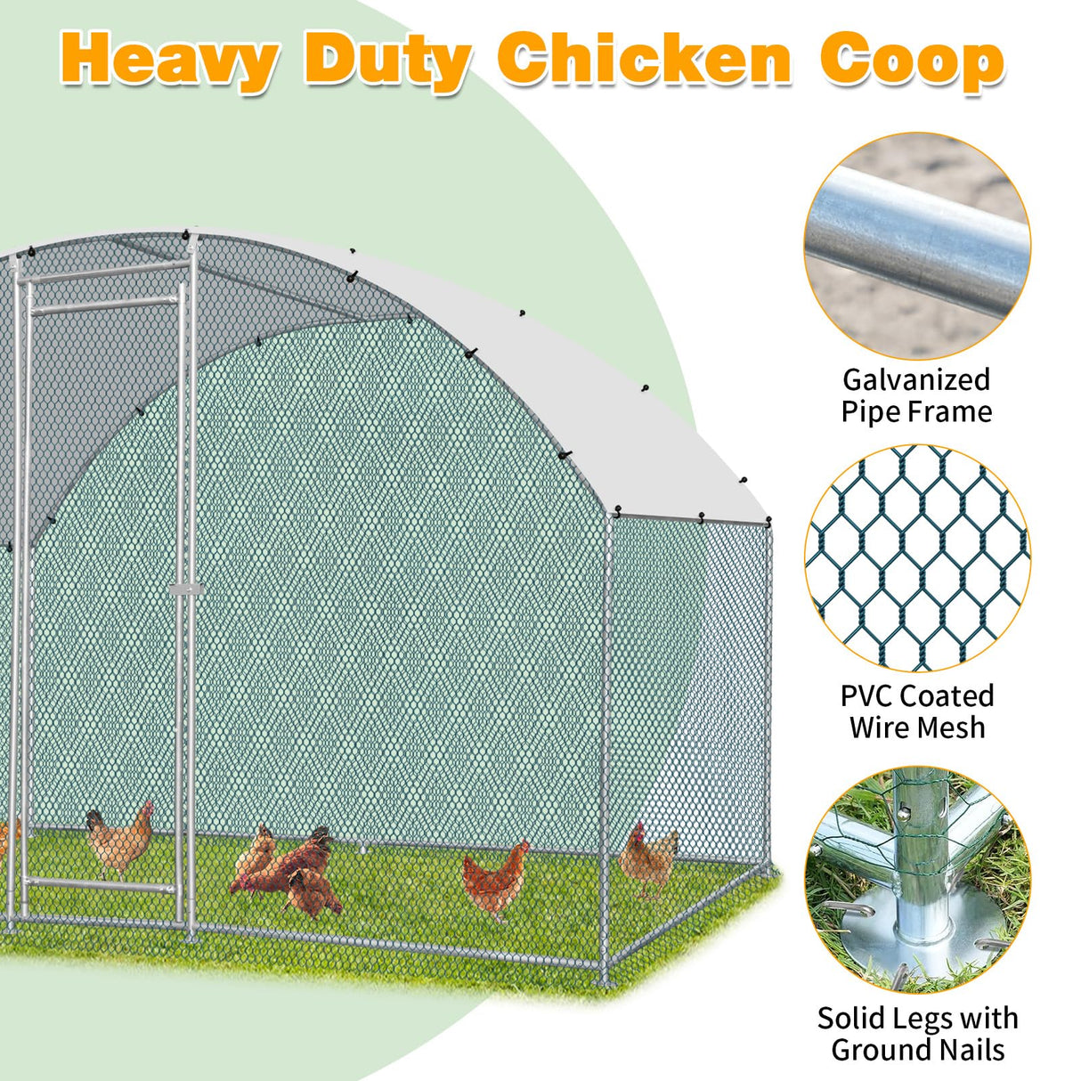 VINGLI Large Metal Chicken Coop, Spacious Chickens Poultry Cage with Waterproof & Anti-UV Cover, Duck Rabbit Walk-in Chicken Pen Outdoor (6.5 x 9.8 x 6.5 ft) VINGLI