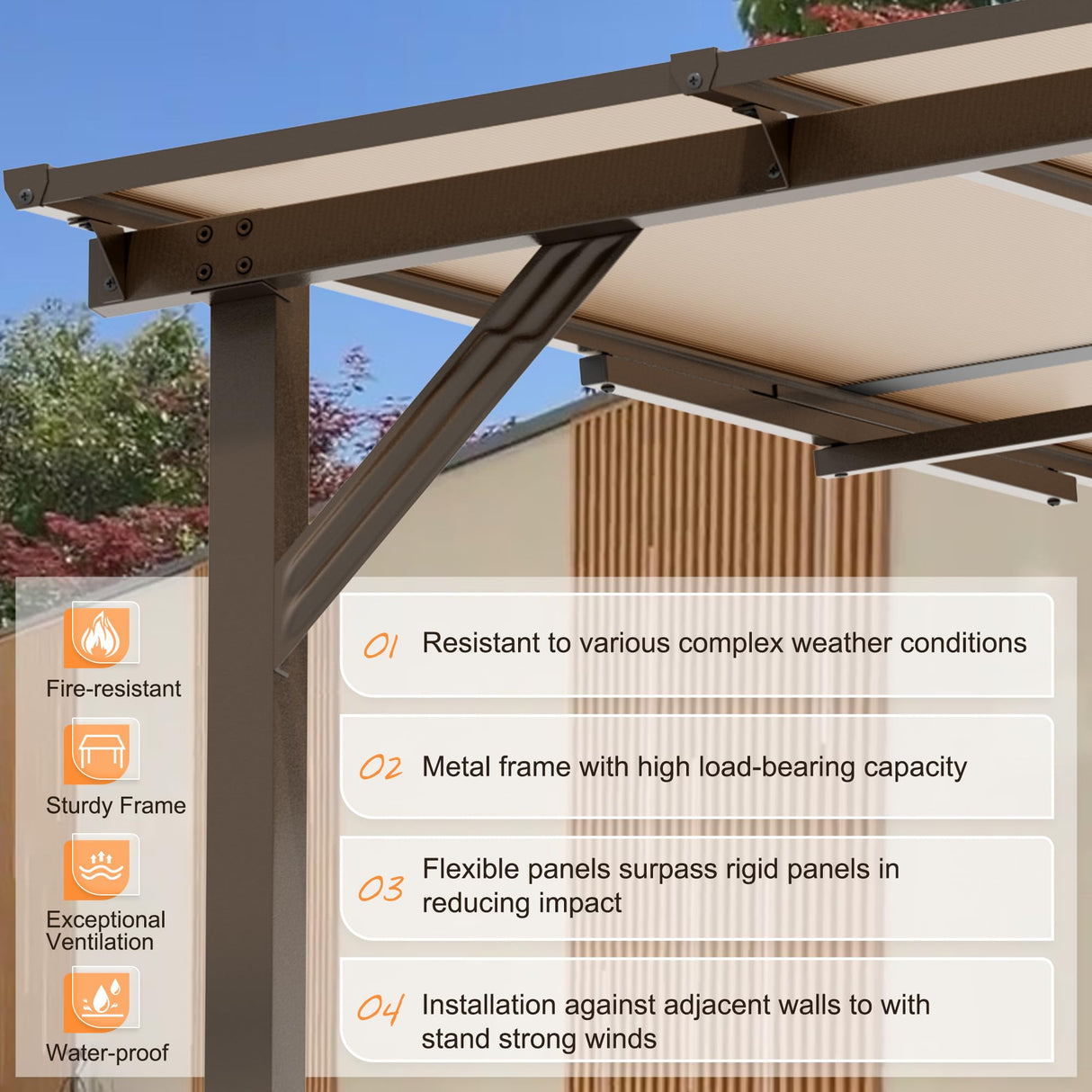 Crownland 10'x14' Outdoor Gazebo Hardtop, Wall-Mounted Lean-to Gazebo with Dewatering Hole, Large Outdoor Pergola Awning, Waterproof for Deck, Backyard, Garden, Porch Crownland