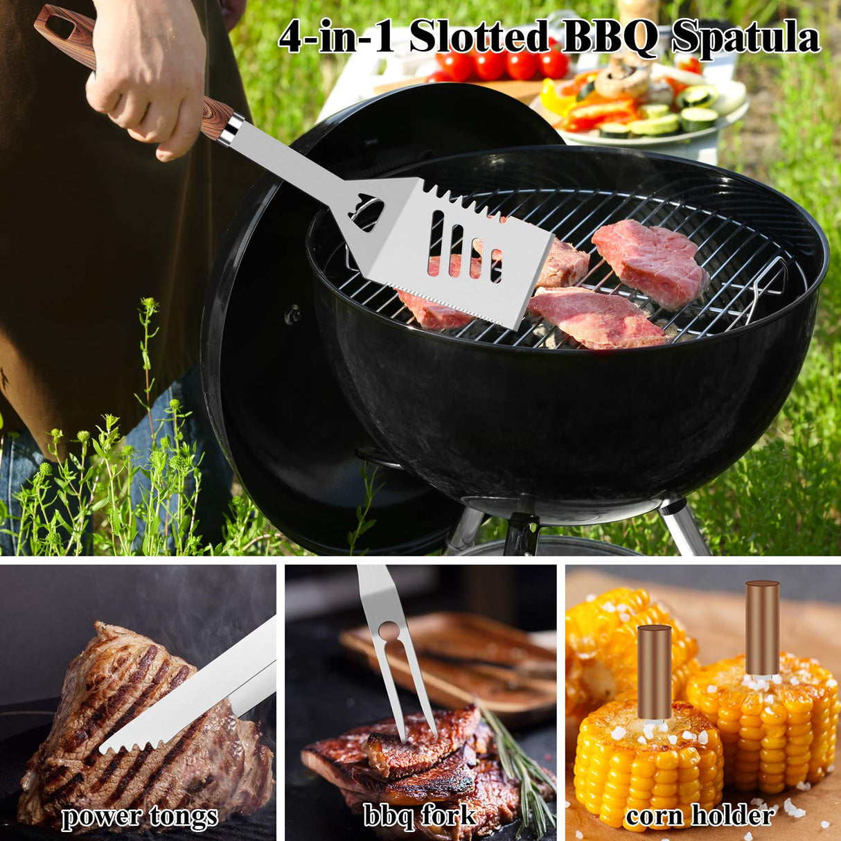 ROMANTICIST 27pcs Heavy Duty BBQ Tools Gift Set for Men Dad, Extra Thick Stainless Steel Grill Utensils with Meat Claws, Grilling Accessories Kit in Portable Carrying Bag for Camping, Backyard Brown ROMANTICIST