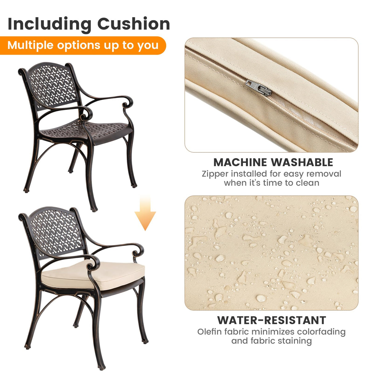 Mazatzal 5-Piece Patio Dining Set, Outdoor All-Weather Cast Aluminum Furniture Set with Umbrella Hole, Outside Table and Chair Set with Cushions, Large Metal Table and Patio Chairs for Patio Garden Mazatzal