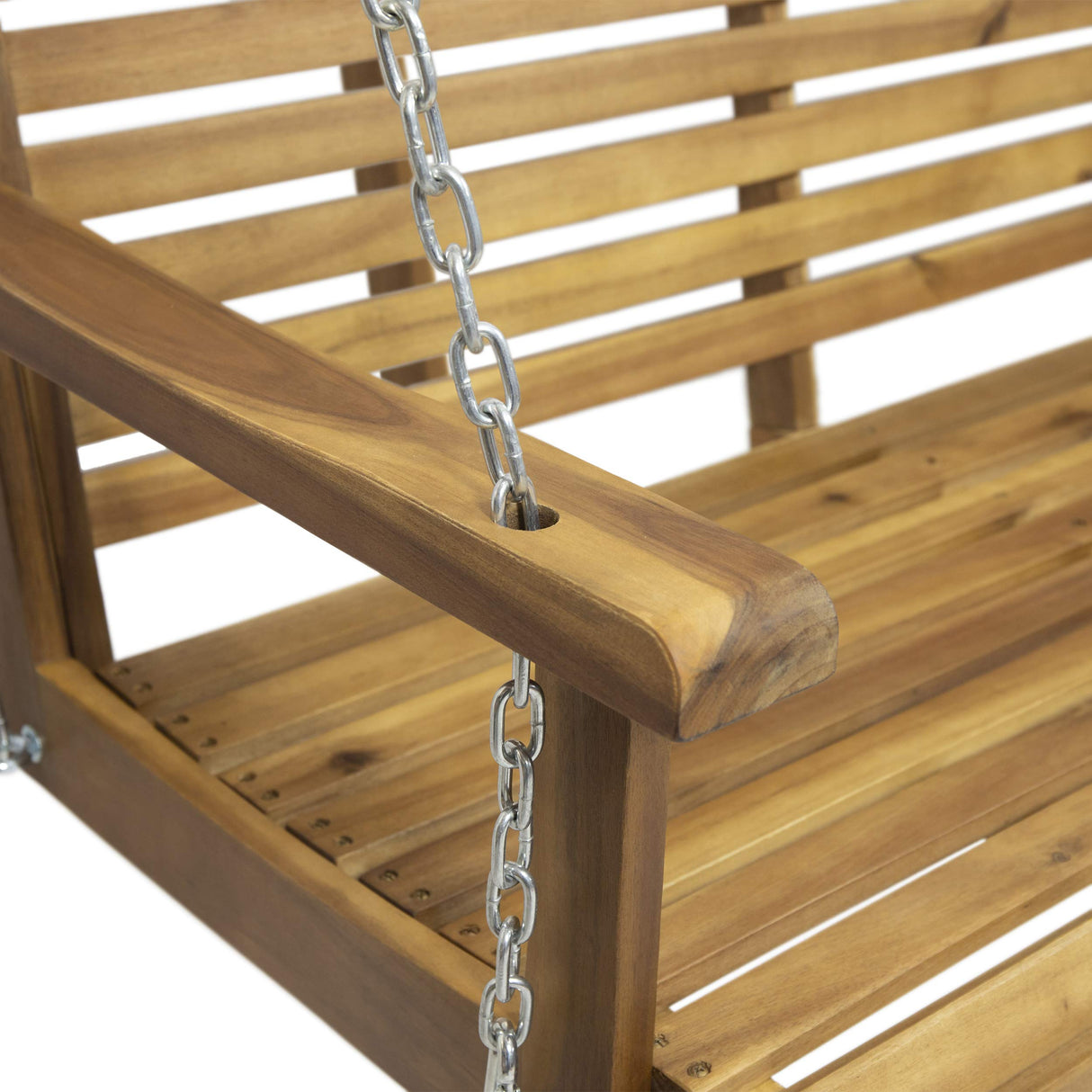 Viola Outdoor Aacia Wood Porch Swing, Teak GDFStudio