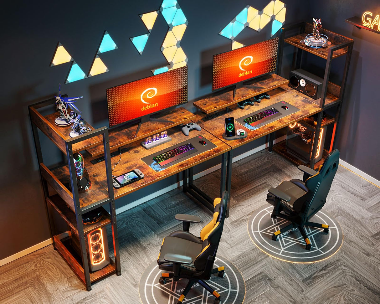 ODK 40-Inch Rustic Brown Small Computer Desk with Power Outlets, USB Charging Port, and Reversible Storage Shelves ODK