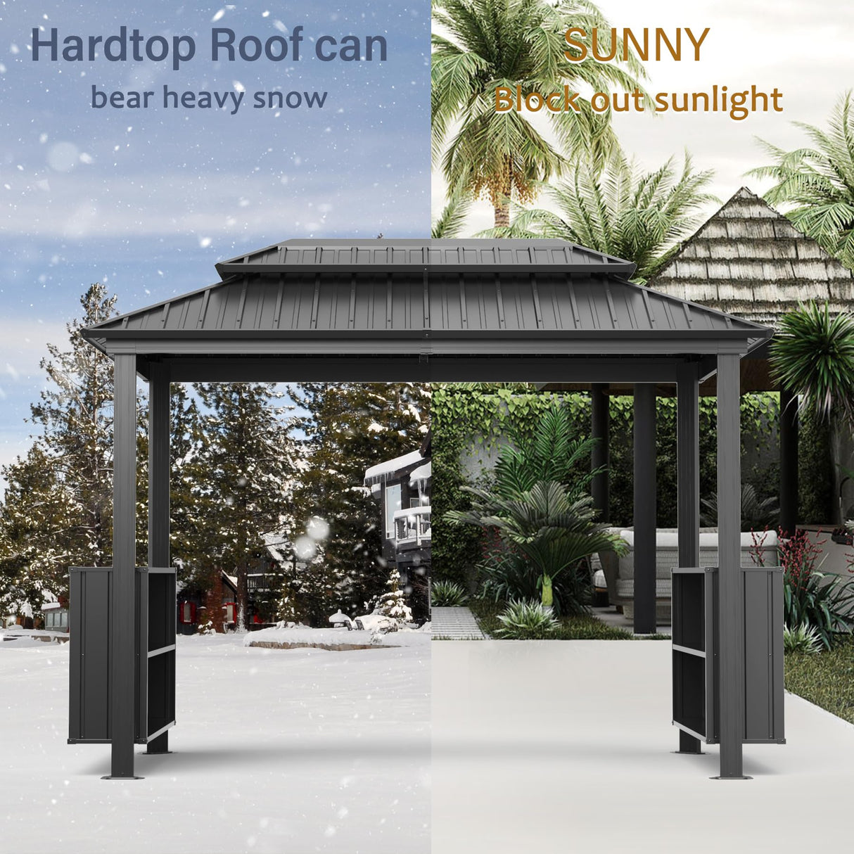 Domi 6x10FT Hardtop Grill Gazebo, BBQ Gazebo with Double Galvanized Steel Roof, 2 Storage Cabinets and Ceiling Hooks, Outdoor Grill Shelter for Backyard, Lawn and Garden(Gray) domi outdoor living