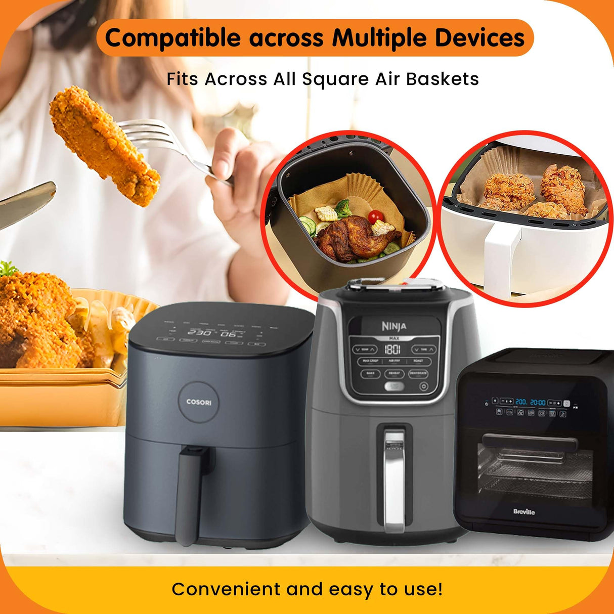 8-Inch Square 125pcs Air Fryer Paper Liners for Easy Cleanup - Non-Stick, Heat-Resistant, and Perfect Fit for Hassle-Free Cooking | Bleach-Free Parchment| (8 In/20cm) URBANAIR