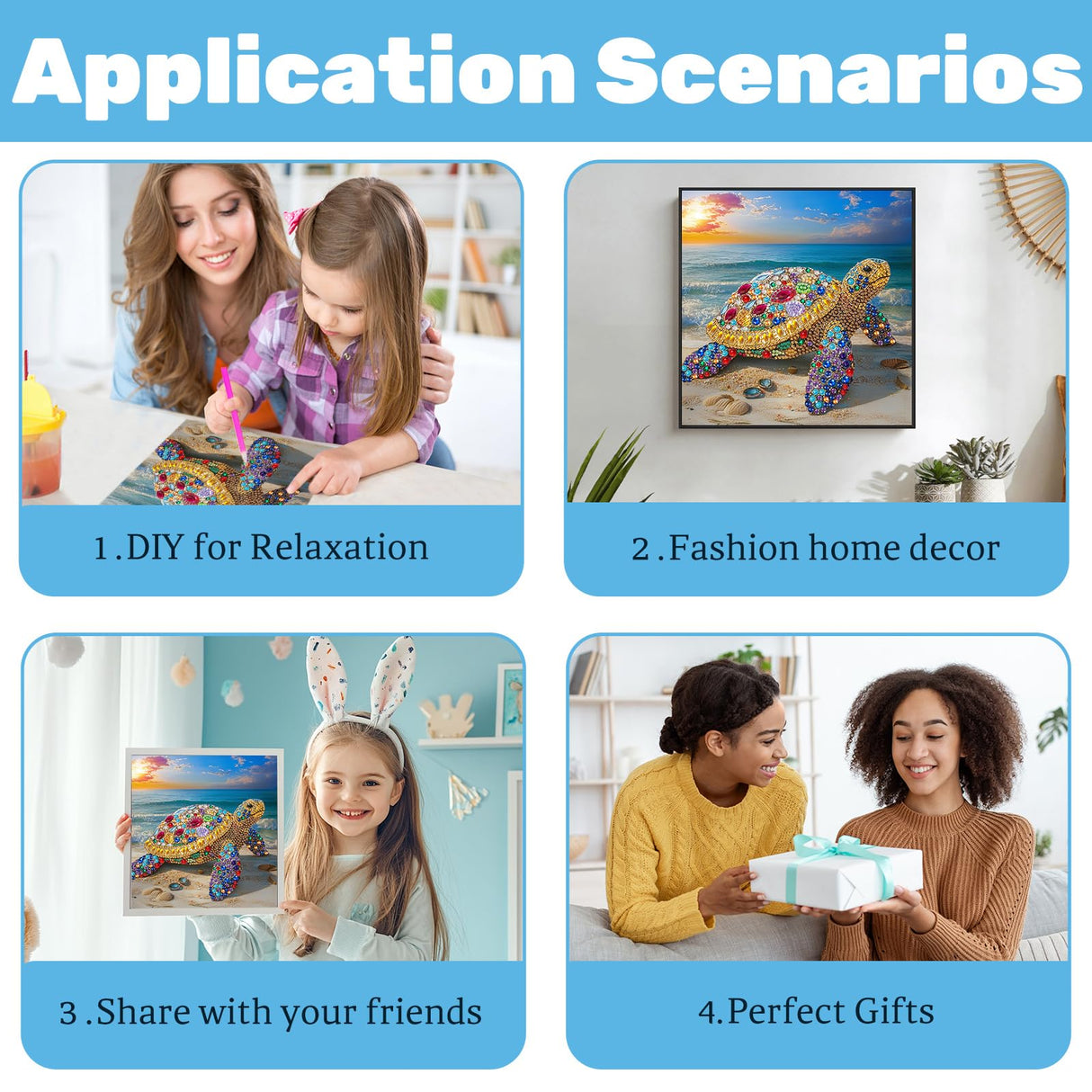 Turtle Diamond Art for Adults, Sea Turtle Special Shape Diamond Painting Kits for Beginner, DIY Diamond Painting Kit for Adults for Gift Relaxation 12x12 inch Ceiomez