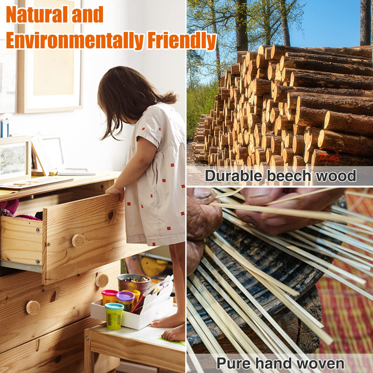 ANPHSIN 12 Pack Boho Rattan Dresser Knobs- Durable Beech Wood Drawer Knobs Handmade Wicker Woven Pulls with 24 Screws for Cabinets, Furniture ANPHSIN