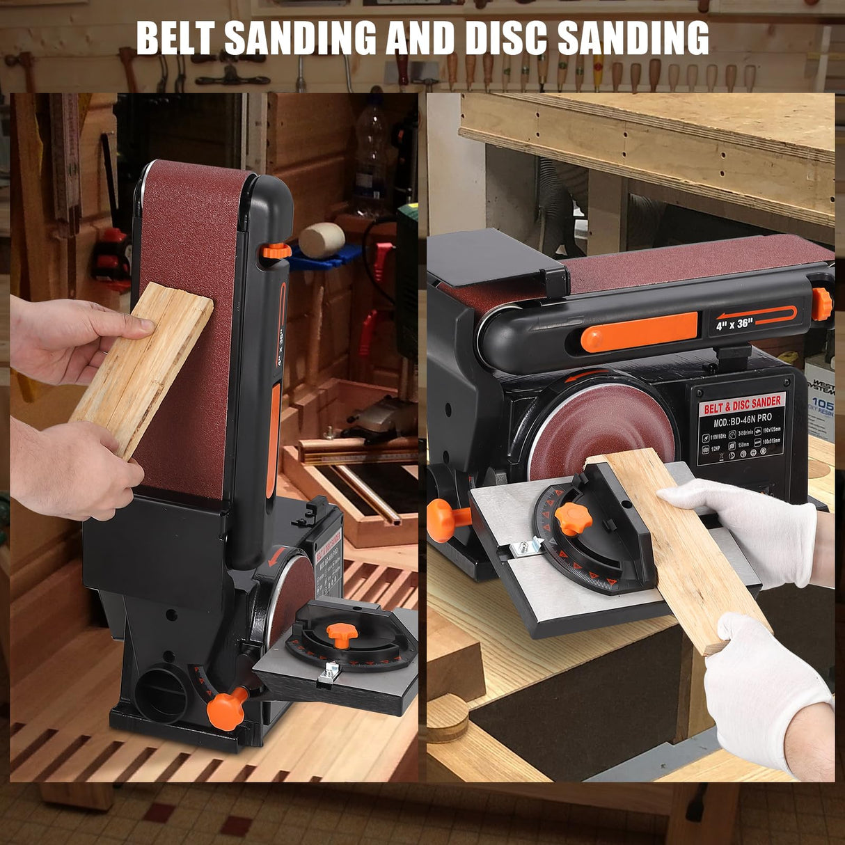 Belt Sander,1/2HP Motor, Belt Sanders For Woodworking With 4Inch X 36 Inch Sanding Belt And 6-Inch Sanding Disc, Powerful Woodworking Sander With Bench Mount And Cast Iron Base Euker