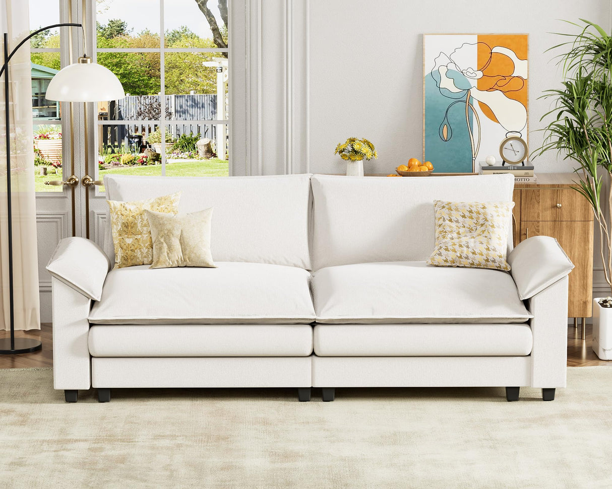 Homall 80" Modular Sectional Sofa, Loveseat Sofa Couch with Double-Layer Cushion, DIY Combination Chenille Deep 2-Seat Cloud Couch for Living Room, Apartment (White, Loveseat Sofa) Homall