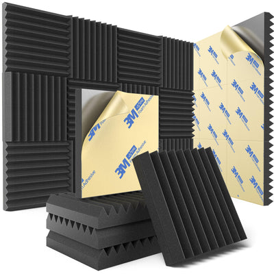 12 Pack Sound Proof Foam Panels for Wall with Self Adhesive, 2" X 12" X 12" High Density Acoustic Panels Sound Absorbing Quick-Recovery, Wedges Soundproof Wall Panels for Gaming & Studio Decor - Black