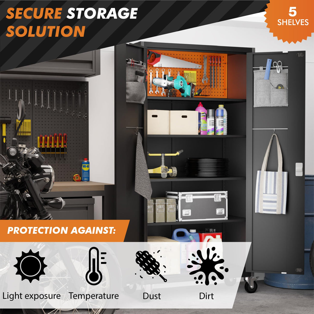 METALTIGER 72" Extra-Spacious Metal Storage Cabinet, Large Garage Storage Cabinet with Locking Doors, Metal Cabinets for Office, Home, School (72" Large Key, Black) METALTIGER