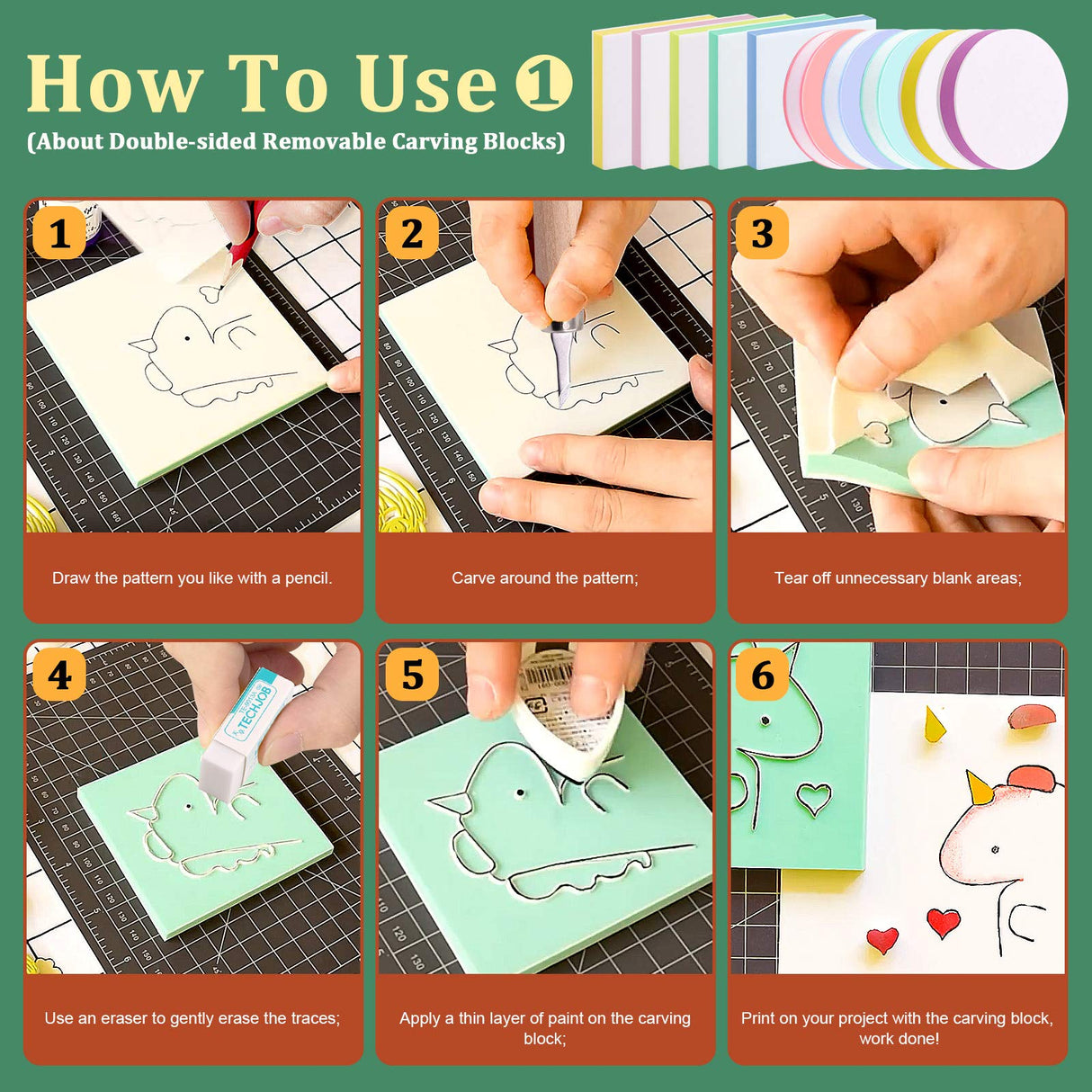 Keadic 24 Pieces Block Printing Starter Tool Kit, Rubber Stamps Making Set with Round & Square Rubber Carving Blocks, Linoleum Cutter Tools & Grindstone for Stamp Carving and Printmaking Keadic