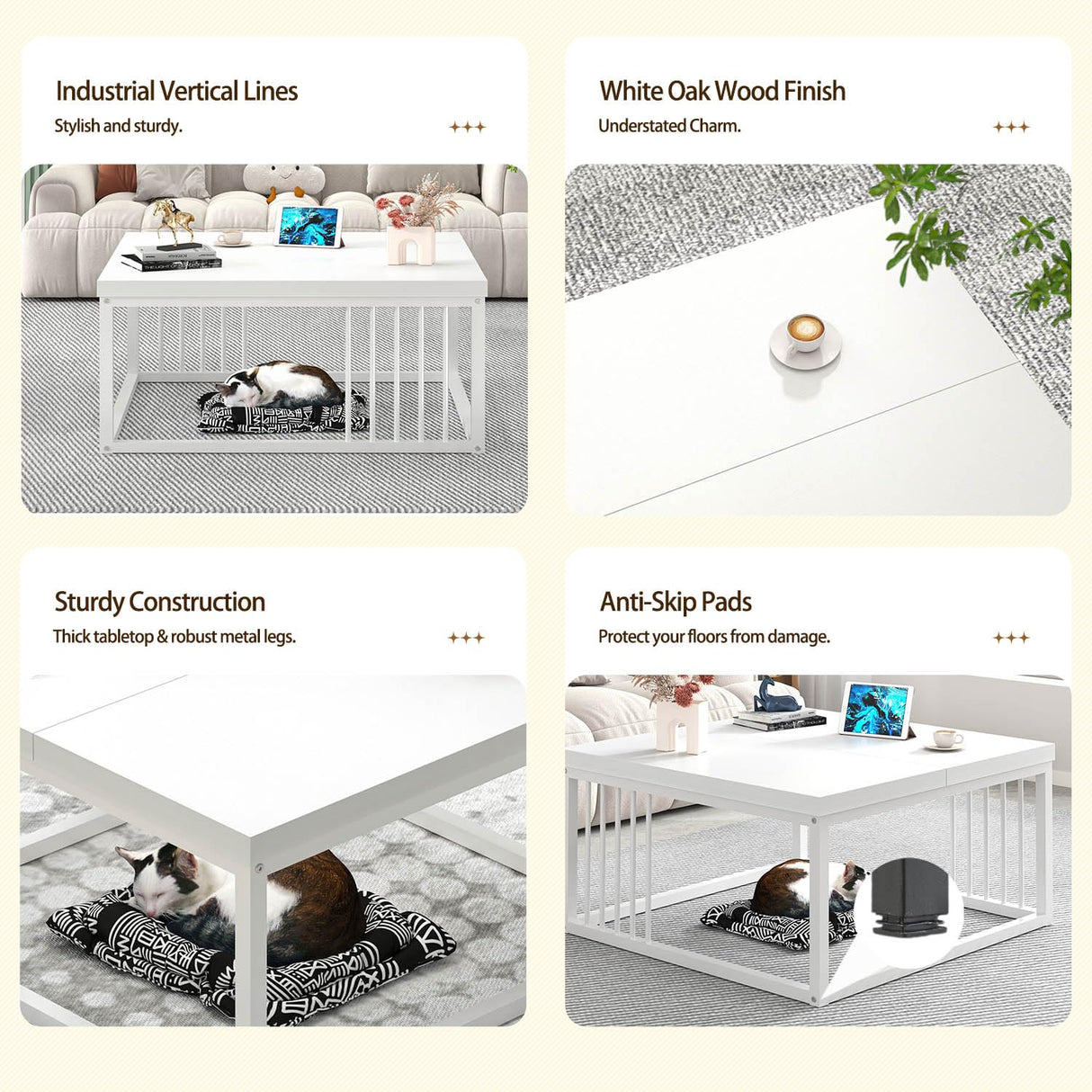 FOLUBAN White Coffee Table, Modern Rustic Wood and Metal Center Table, Industrial Simple Cocktail Tea Table for Living Room, 31.5 Inch FOLUBAN