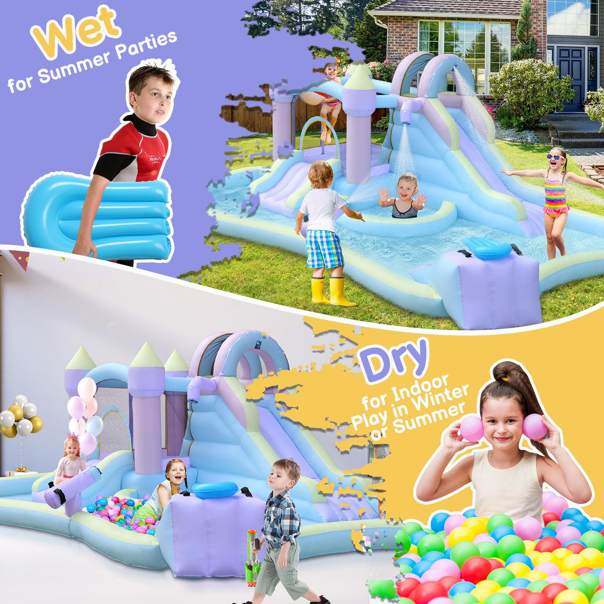 Ktaxon Inflatable Bounce House for Kids, Outdoor Jumping Air Castle Bouncy with Double Water Slide & Air-Blower for Backyard, Park, Lawn, Ages 3-8 Years (18Ft x 11.5Ft x 6.9Ft) Ktaxon