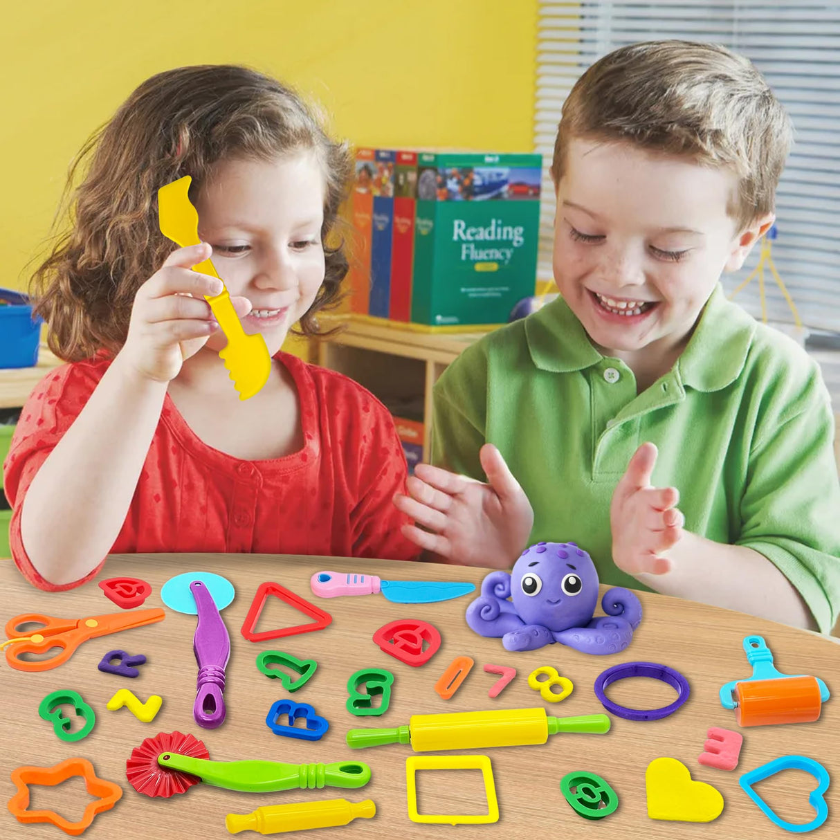 Playdough Tools 55 PCS Play Dough Tools Set for Kids, Play Dough Accessories Plastic Playdough Alphabet Numbers Shapes Cutters,Playdough Rollers,Dough Scissors iShyan