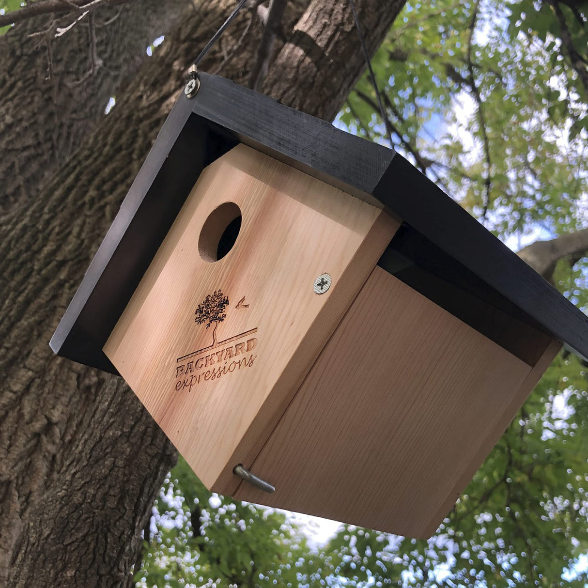 Triangle Cedar Bird House, 6.5" D x 7.1" W x 11.8" H, Natural Wood Color - Backyard Expressions BACKYARD EXPRESSIONS PATIO · HOME · GARDEN