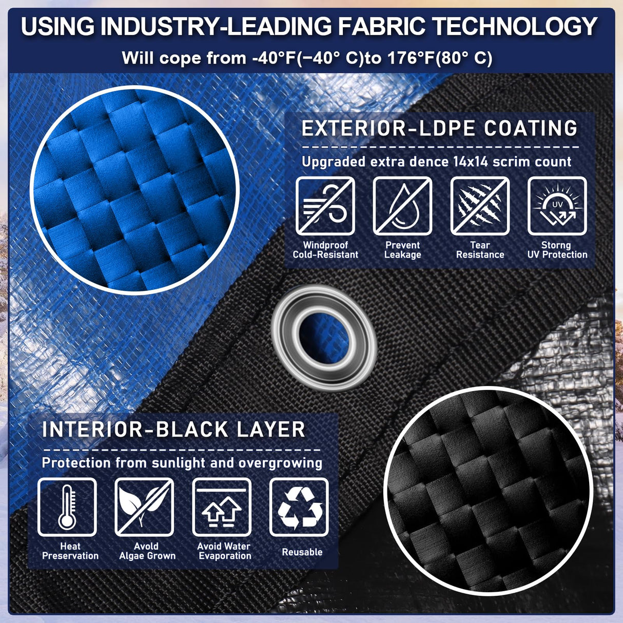 【New Upgrade】 Winter Pool Cover 18 ft Round for Above Ground Pools, Extra Thick Durable Above Ground Swimming Pool Protection Cover, Encryption Grommets,Cold and UV Resistant with Premium Winch,Cable WLLEYAY