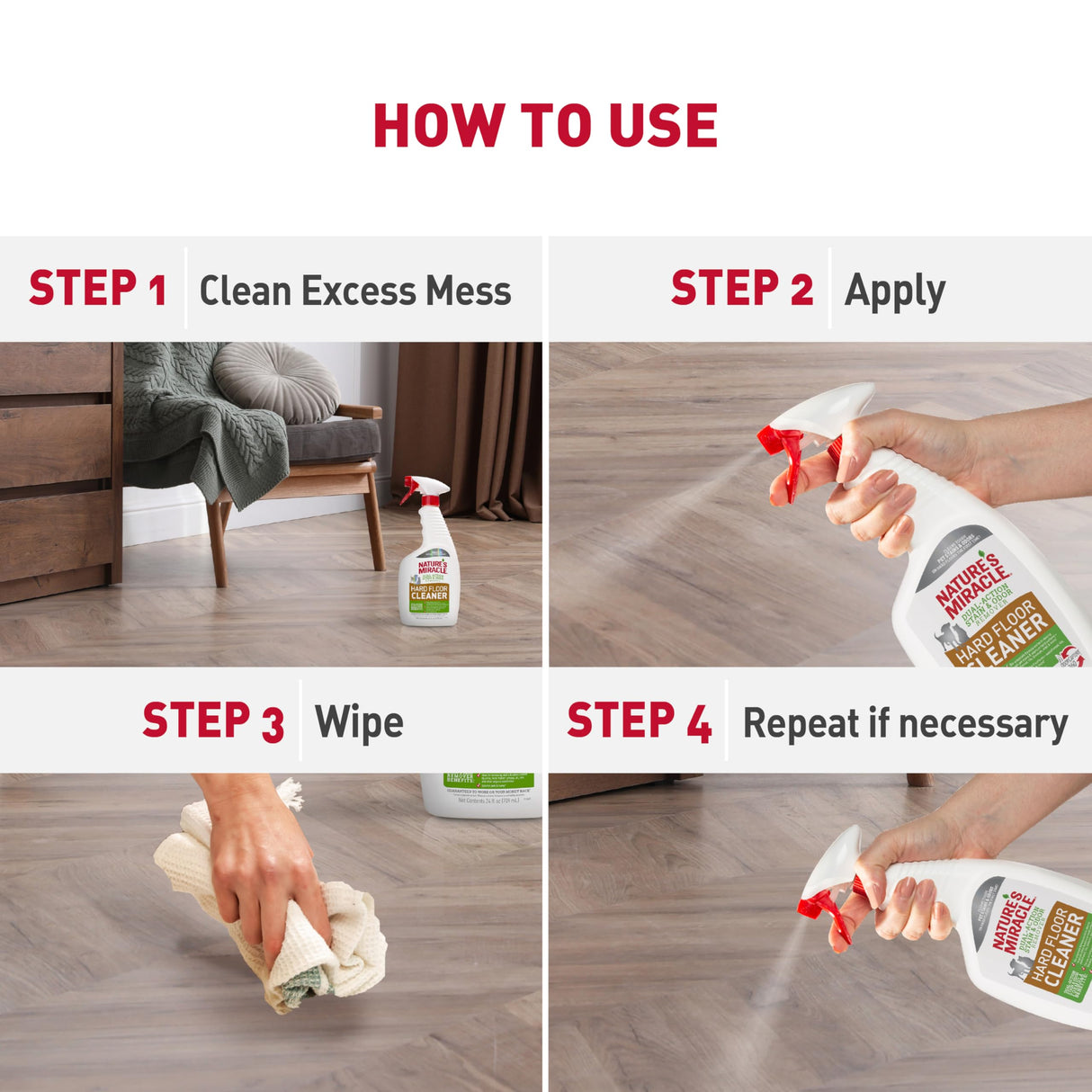 Nature's Miracle Hard Floor Cleaner, 24 Ounces, Dual-Action Stain And Odor Remover Works To Remove Tough Pet Stains And Odors On Sealed Wood And Hard Floor Surfaces Nature's Miracle