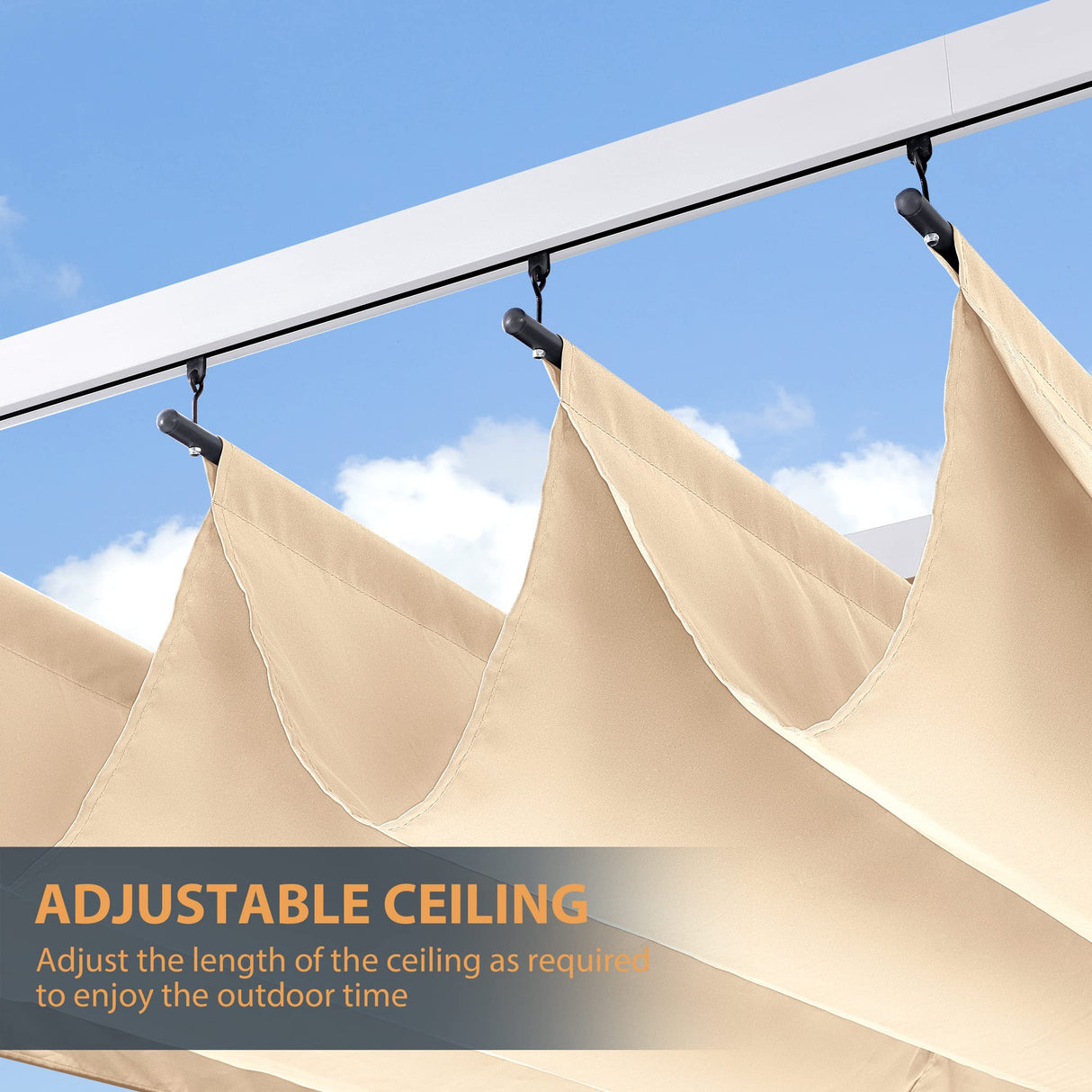 HAPPATIO 10' X 13' Pergola Retractable Pergola Canopy with White Frame for Backyards, Gardens, Patios, Outdoor Pergola with Sun Shade Canopy (Beige) HAPPATIO