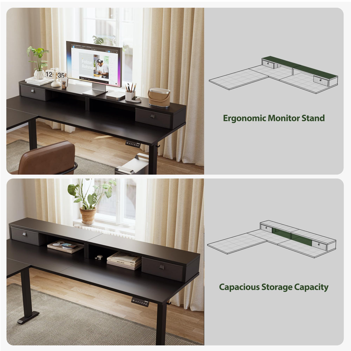 Agilestic L Shaped Electric Standing Desk with 2 Drawers, 63 Inch Ergonomic Adjustable Height Desk with Storage, Corner Desk Sit Stand up Computer Table for Work Office Home, Black Agilestic