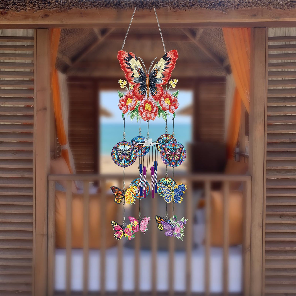 Generic DIY Dotted Diamond Art Painting Wind Chime Kit, Three-Dimensional Sun Catchers Diamonds Dot Paintings Hanging Ornaments, for Spring Garden (Double-Sided Point Drilling) (#05-1PC Butterfly) Generic