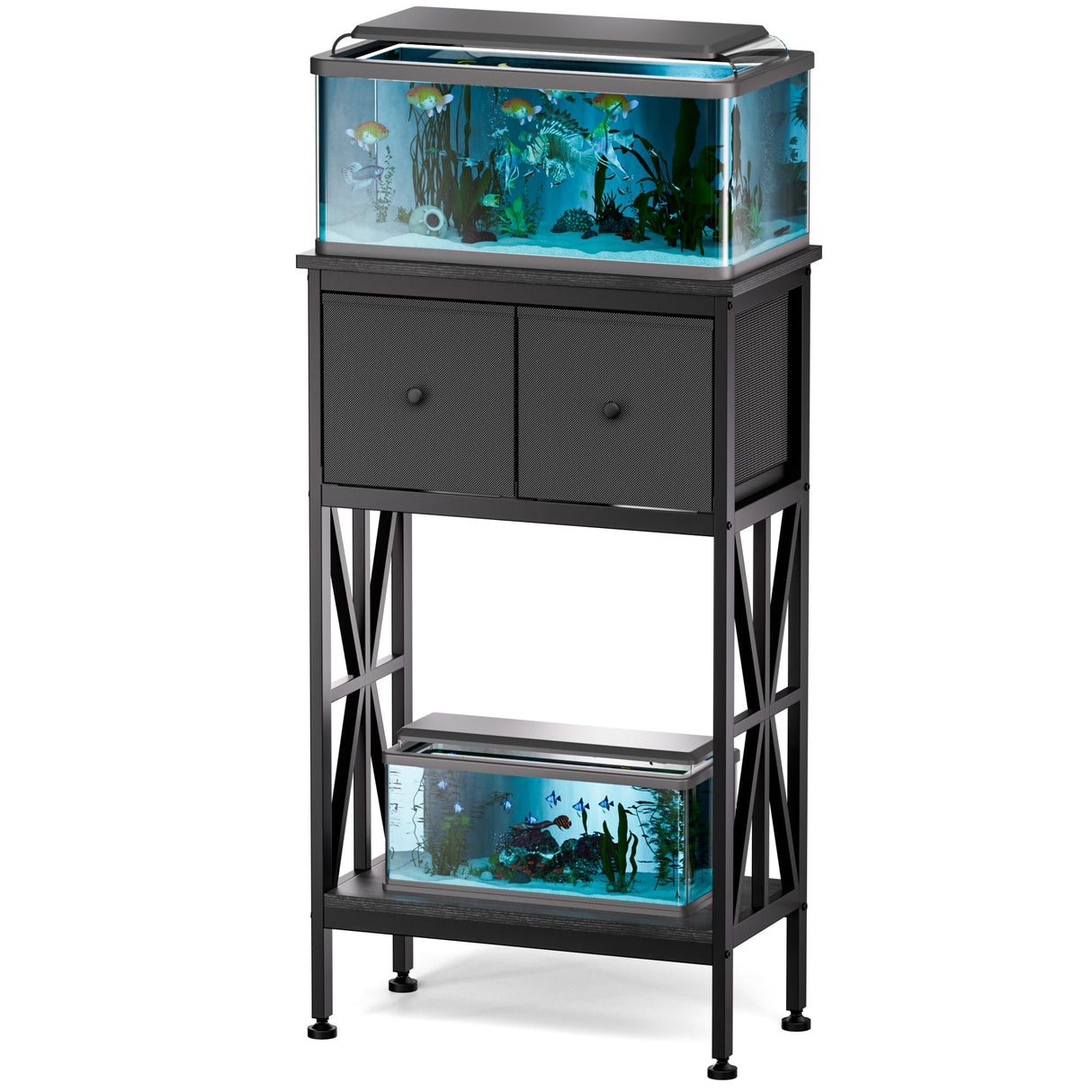 TRZZ 5-10 Gallon Fish Tank Stand, Heavy Duty Aquarium Stand with Dual-Tiered Cabinet, Accessory Storage Solution for Viewing Experience in Home & Office (20.47" L* 11.02" W) TRZZ