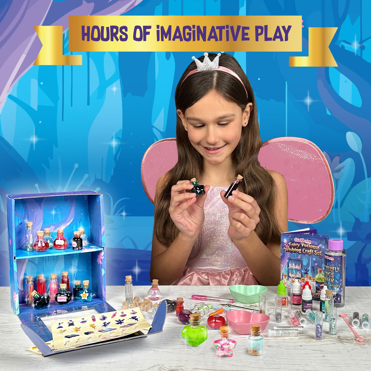 GirlZone Fairy Potions Wishing Craft Set, Kids Potion Making Kit with 50 Pieces to Create Fairy Potion Fun Crafts for Girls 8-12, Ideal Gift for Kids GirlZone
