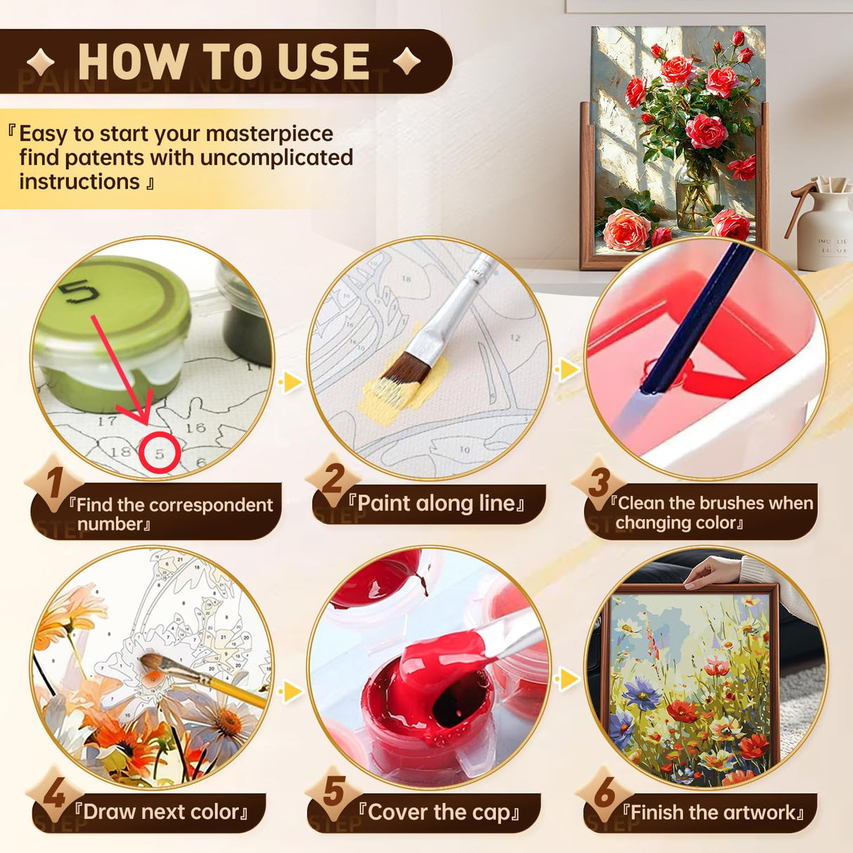 Qaisxoty Flowers Paint by Numbers Kit for Adult Beginner - Rose Paint by Numbers Kits with Rolled Canvas, Box, Brushes, Acrylic Paints - DIY Paint by Number for Home Decor & Gift (12âx16â) Qaisxoty