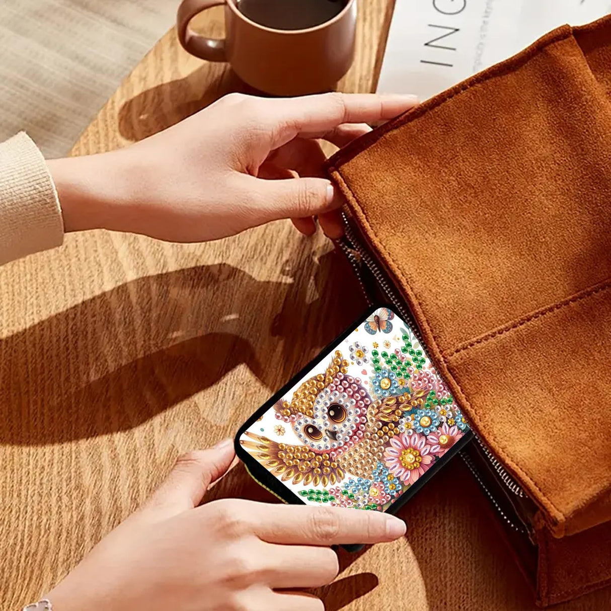 DoxQcs Anti-demagnetization Coin Card Holder, DIY Diamond Art Painting Leather Zipper Card Case Wallet-Owl-1 DoxQcs