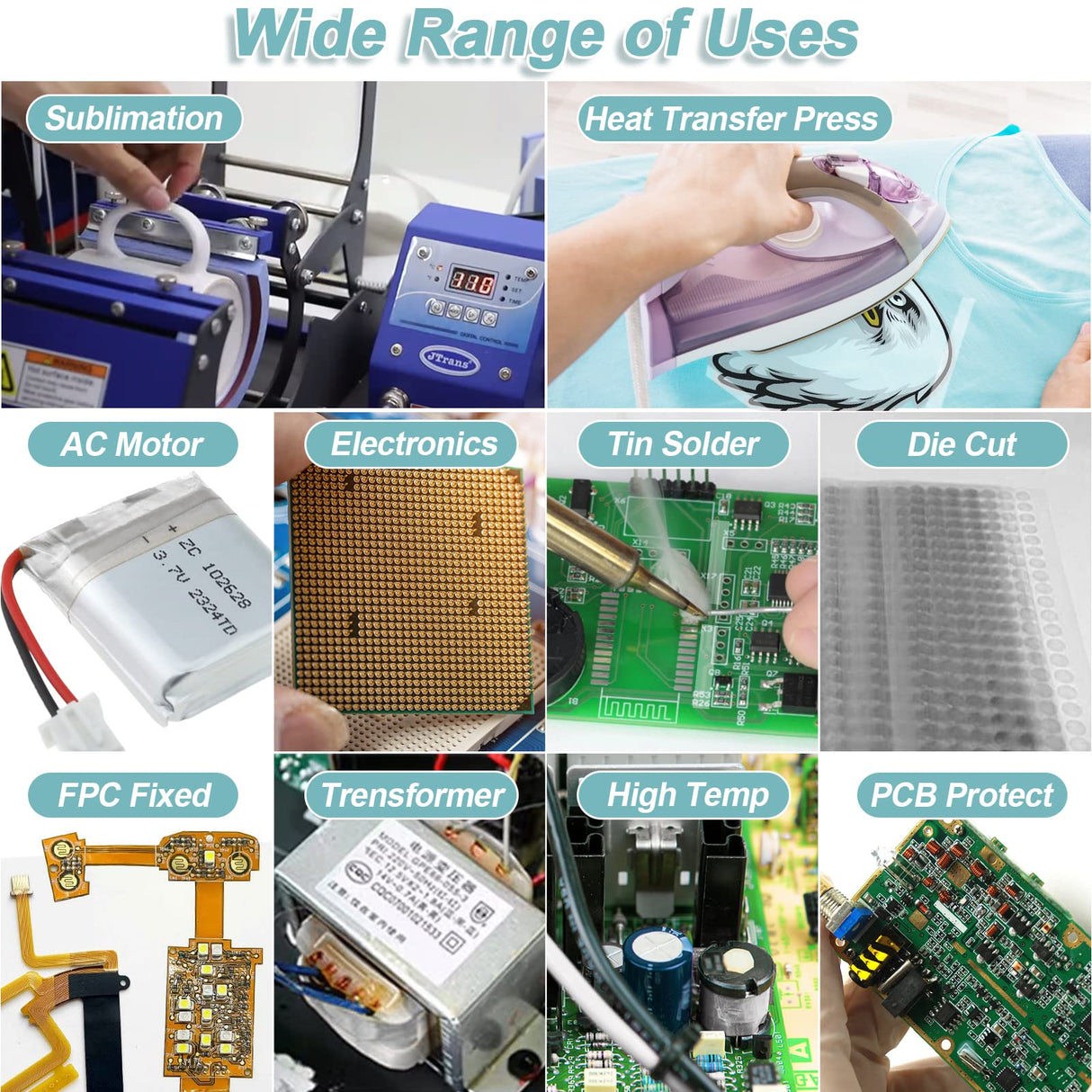 selizo 6 Pack Heat Tape for Heat Press Sublimation, Heat Transfer Tape Heat Resistant High Temperature Adhesive Tape for Dye Sublimation, HTV Craft (Clear) selizo