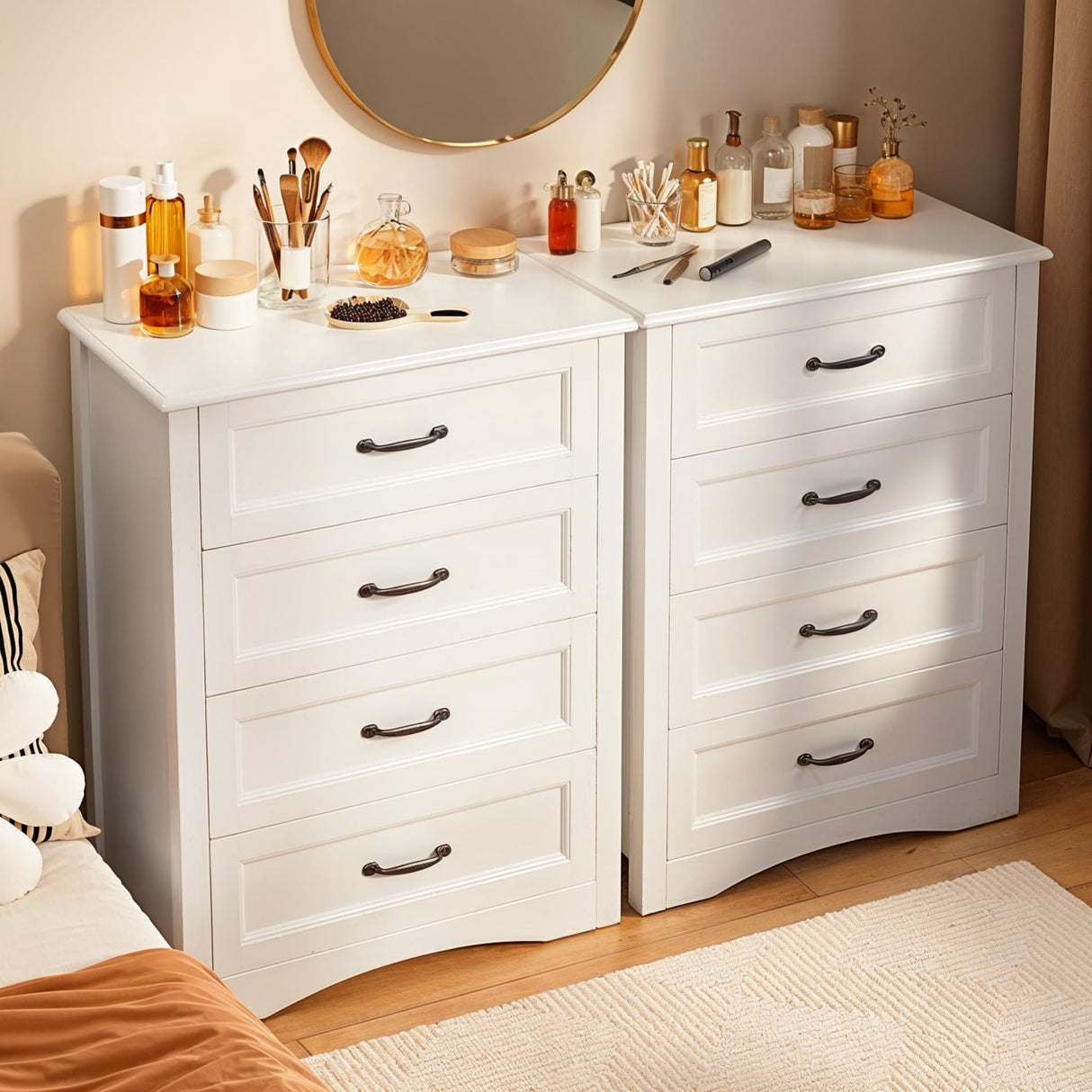 Gizoon Dresser for Bedroom with 4 Drawers Wooden Chest of Drawers for Closet Dresser Storage Unit Organizer for Hallway Living Room and Office, White Gizoon