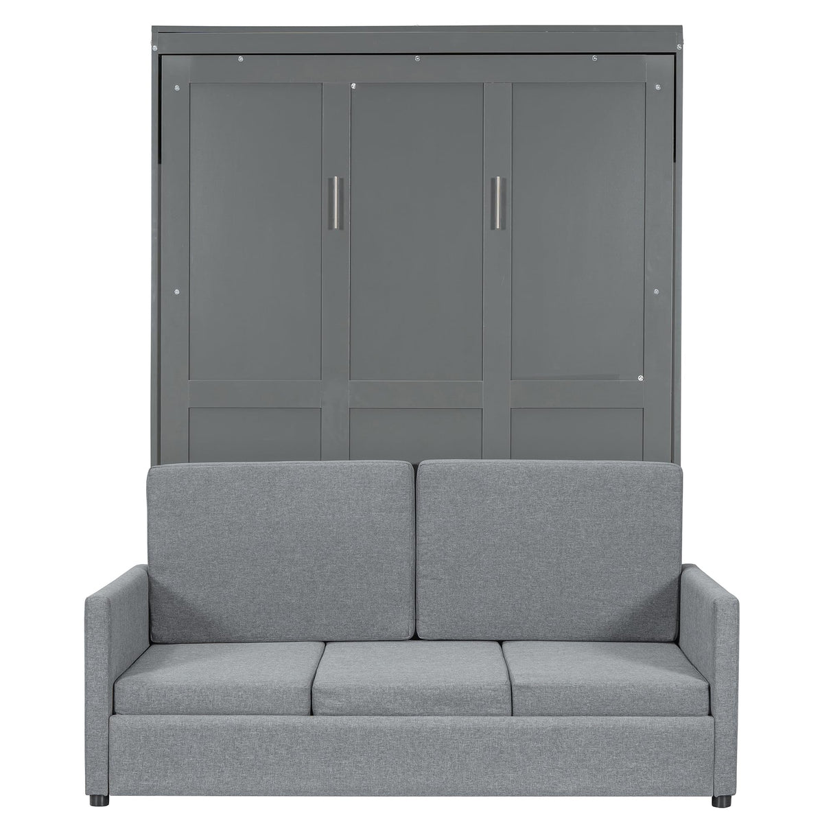 LZ LEISURE ZONE Full Size Murphy Bed, Wooden Full Murphy Bed with Cushion, Wall Bed with Sofa for Home Office or Small Room, Gray LZ LEISURE ZONE