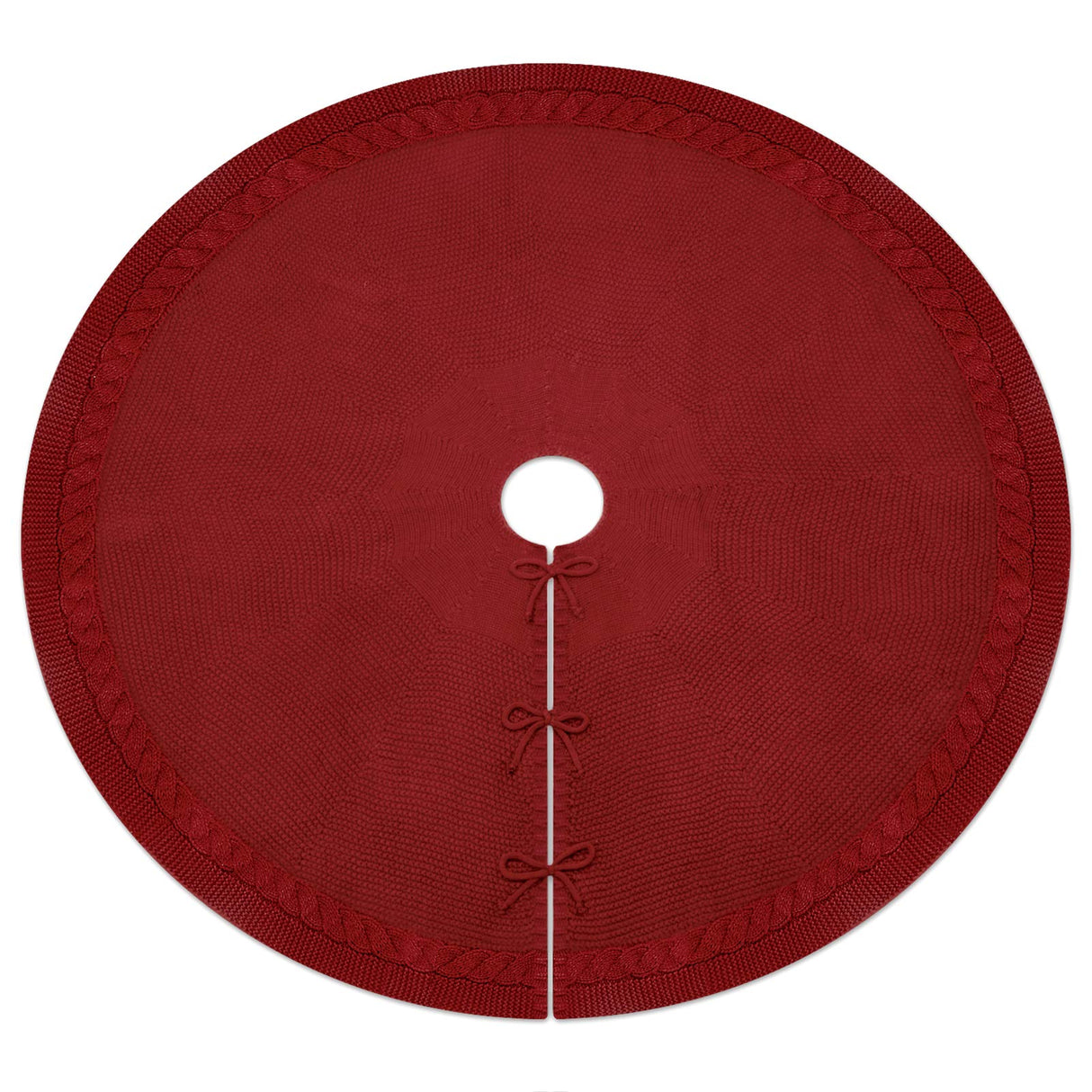 WBHome Christmas Tree Skirt, 52 inch Cable Knit Knitted Thick Rustic Holiday Decoration, Christmas Red WBHome