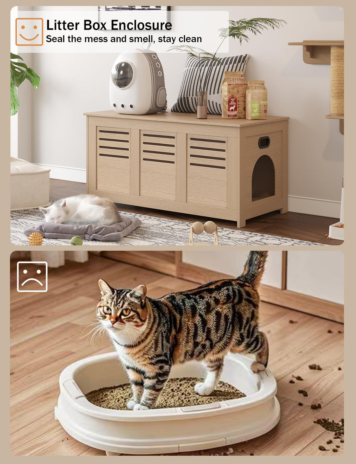 DINZI LVJ Litter Box Enclosure, Flip Top Litter Box Furniture, Hidden Cat Washroom, Wooden Cat House, End Table, 39.4" L x 19.7" W x 19.7" H, Good Ventilation, Easy to Assemble, Natural DINZI LVJ