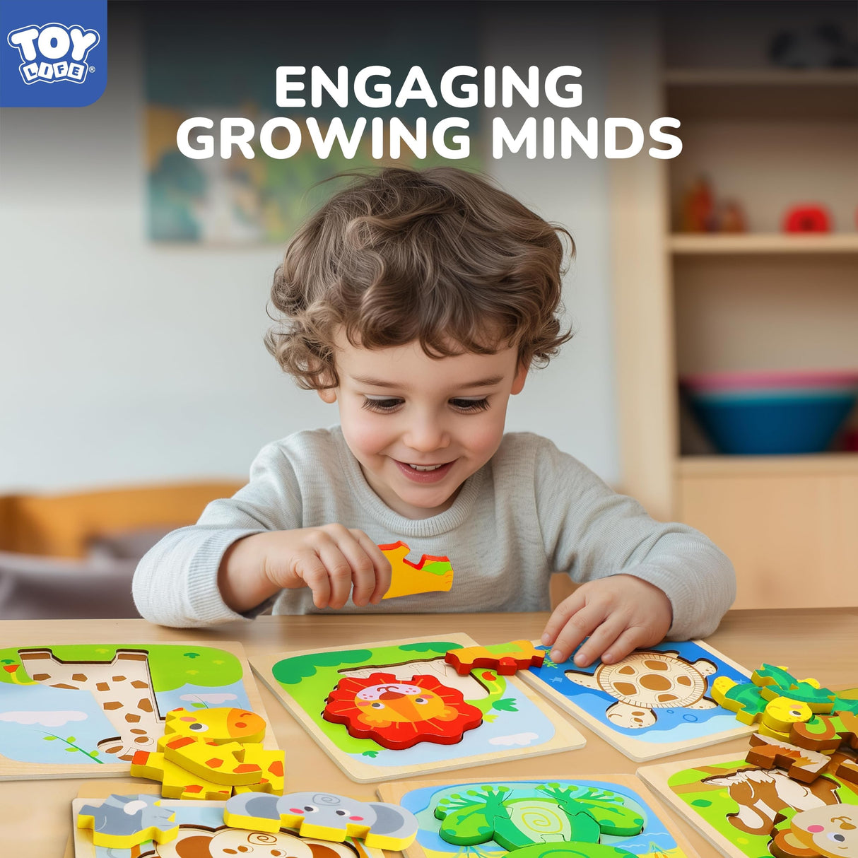 TOY Life Wooden Puzzles for Toddlers 1-3, Animals Toddler Puzzles 1-3, Puzzles for Toddlers 2-4, Wood Puzzles Christmas Montessori Toys Gifts for 1 2 Year Old, Baby Puzzles 12-18, Kids Learning Toy TOY Life