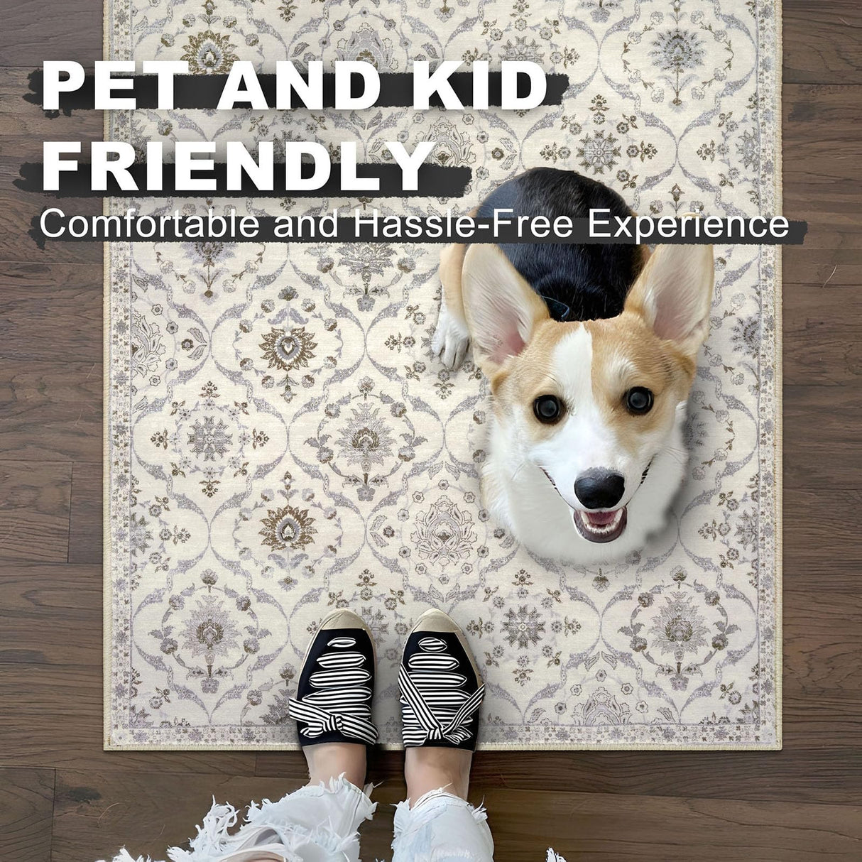 KILOCOCO 2x6 Runner Rug, Moroccan Washable Hallway Entryway Runner Rug, Accent Print Faux Wool Kitchen Runner Rug 6 Feet Non-Slip Boho Rug Runner for Laundry Room Bedroom, Beige Yellow KILOCOCO