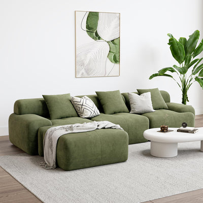 LIKIMIO 118" Modern L-Shaped Modular Sectional Sofa for Living Room, Corduroy Upholstery Green, Oversized 3-Seater Couch with Deep Seat and Movable Ottoman – No Assembly