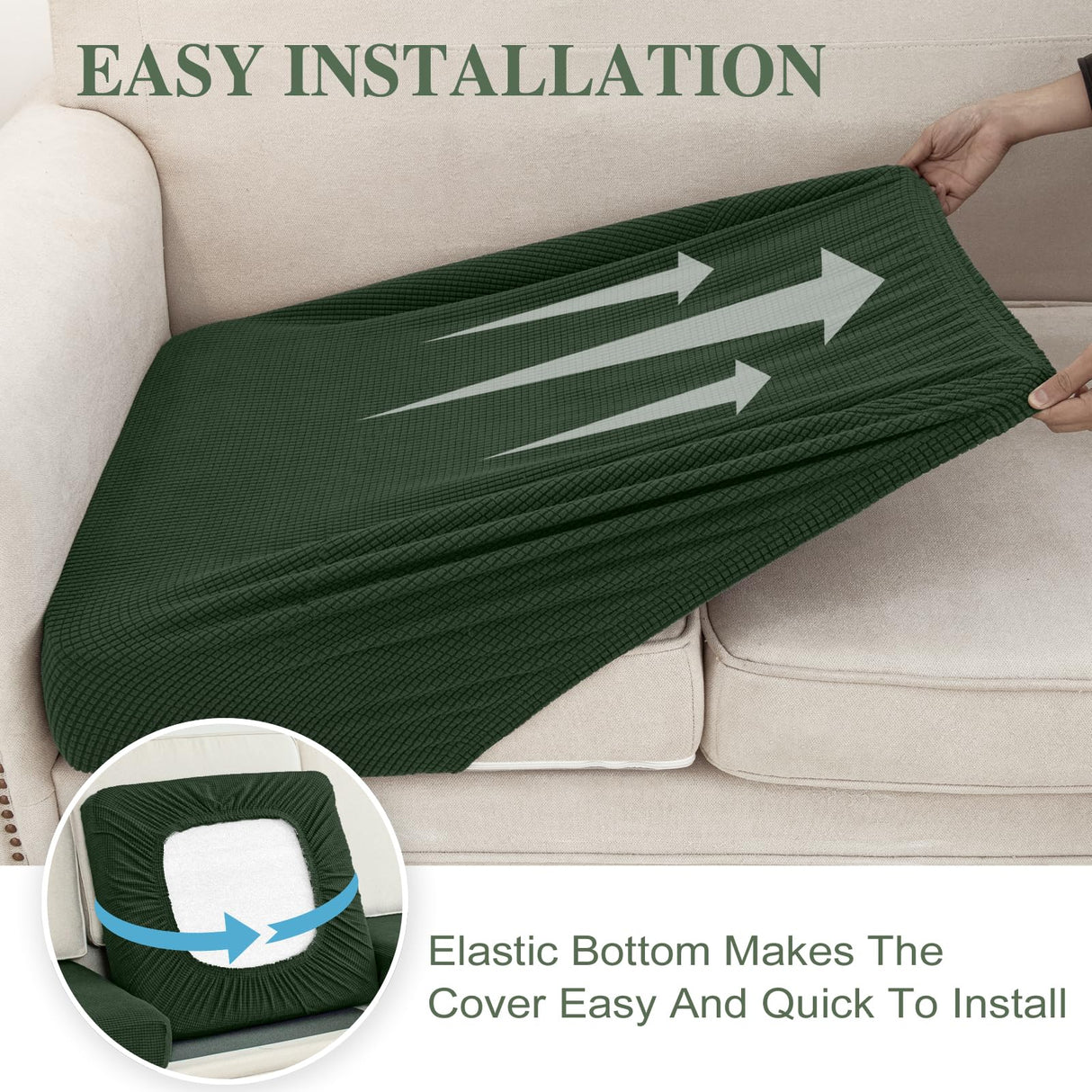 LA MEACK Couch Cushion Cover Chaise Lounge Cover Washable Separate Seat Chaise Couch Cover Stretch Sectional Sofa Slipcover(1 Piece for Chaise or Sofa 3-Seater, Green) LA MEACK