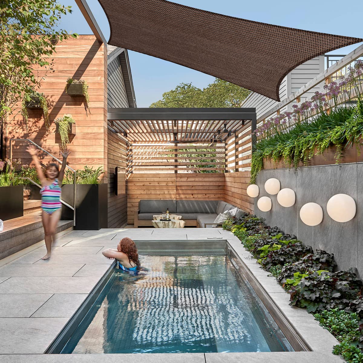 8' x 18' Sun Shade Sail Canopy Awning Permeable Fabric Pergola Cover, for Outdoor Patio Lawn Garden Backyard Carport, Brown INCHRISL