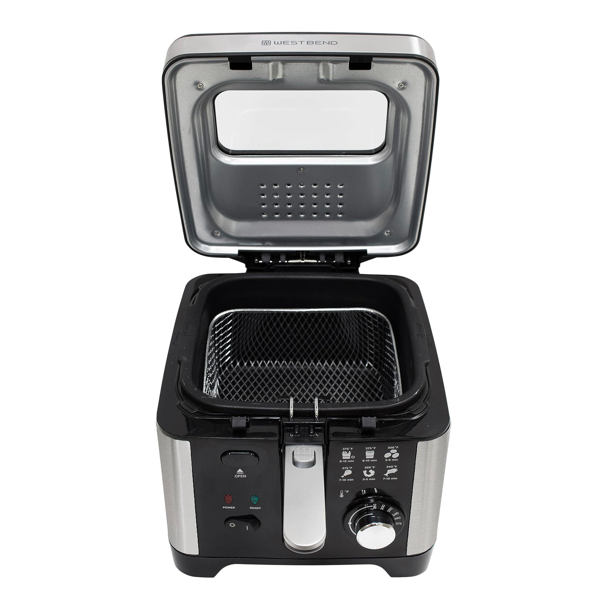 West Bend Deep Fryer with Adjustable Temperature Control Nonstick Basket Easy-View Window and Temperature Guide, Folding Handle and Locking Cover for Easy Storage, 3-Liter, Silver,Black, DFWB3LBK13 West Bend