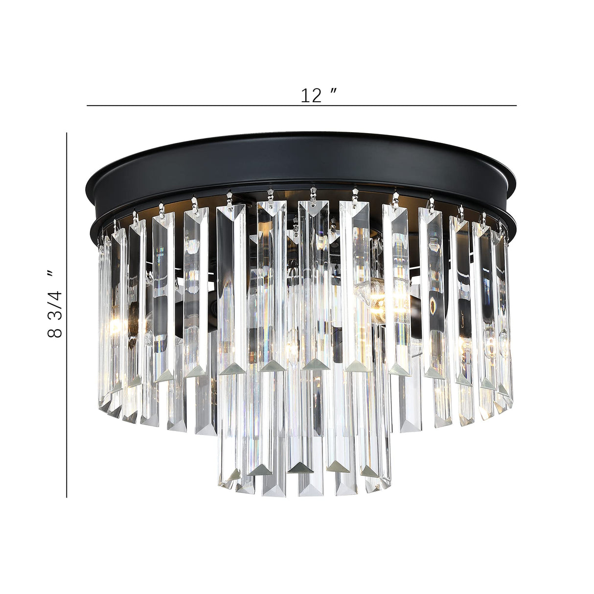 Crystal Flush Mount Ceiling Light Black Finish,2-Tier Crystal Close to Ceiling Light Fixture for Living Room Bedroom Dinning Room Hallway MEXO