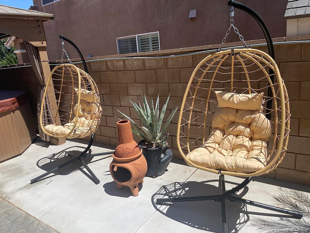 YITAHOME Hanging Egg Chair with Stand Swing Chair Wicker Indoor Outdoor Hammock Egg Chair with Cushions 330lbs for Patio, Bedroom, Garden and Balcony, Single, Beige YITAHOME