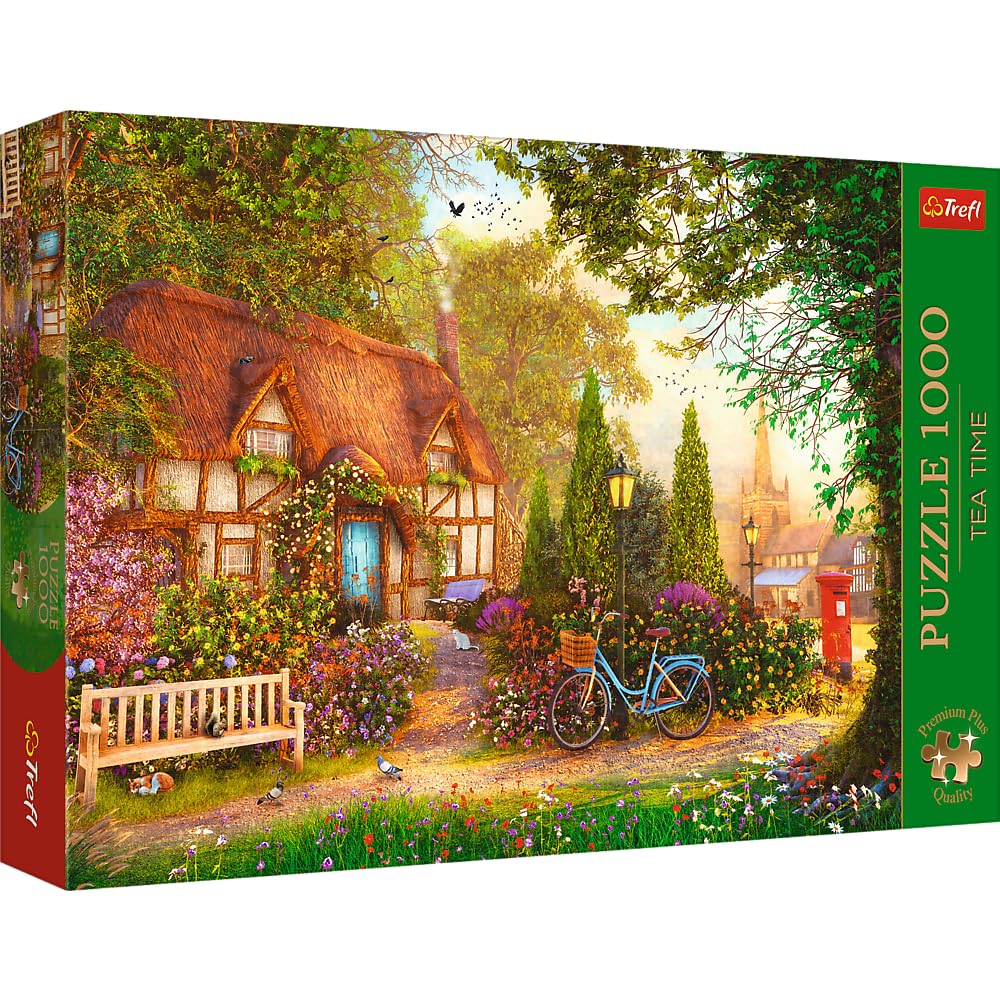 Trefl Thatched Cottage 1000 Jigsaw Puzzle Premium Plus Tea Time 27"x19" A Series of Painted Nostalgic Pictures, Perfect Matching of Elements, for Adults and Children from 12 Years Old Trefl