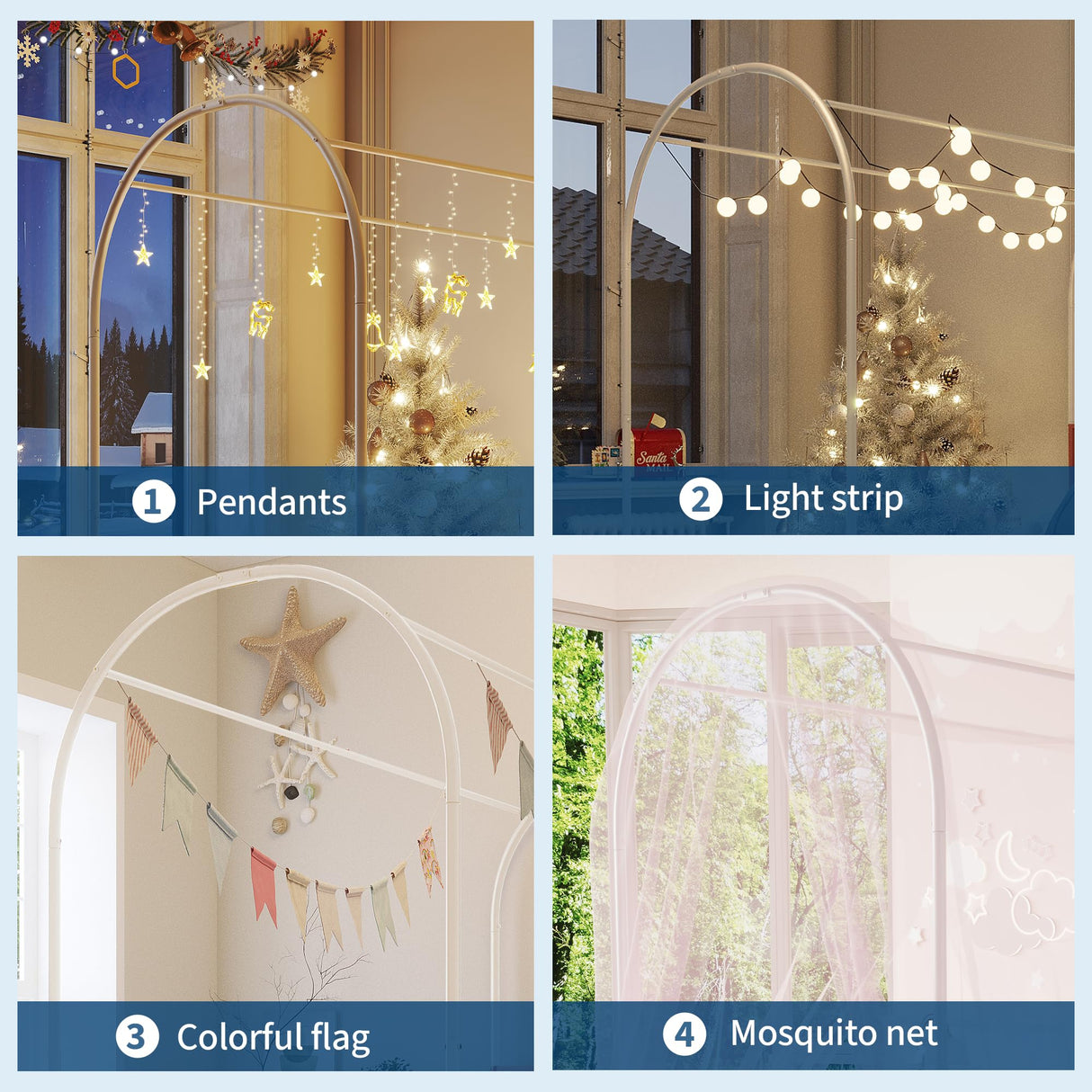 GarveeHome Twin Canopy Bed Frame with Upholstered Headboard, Noise Free Metal Canopy Bed Frame with Under-Bed Storage & Strong Slats Support, No Box Spring Needed, Easy Assembly, White GarveeHome