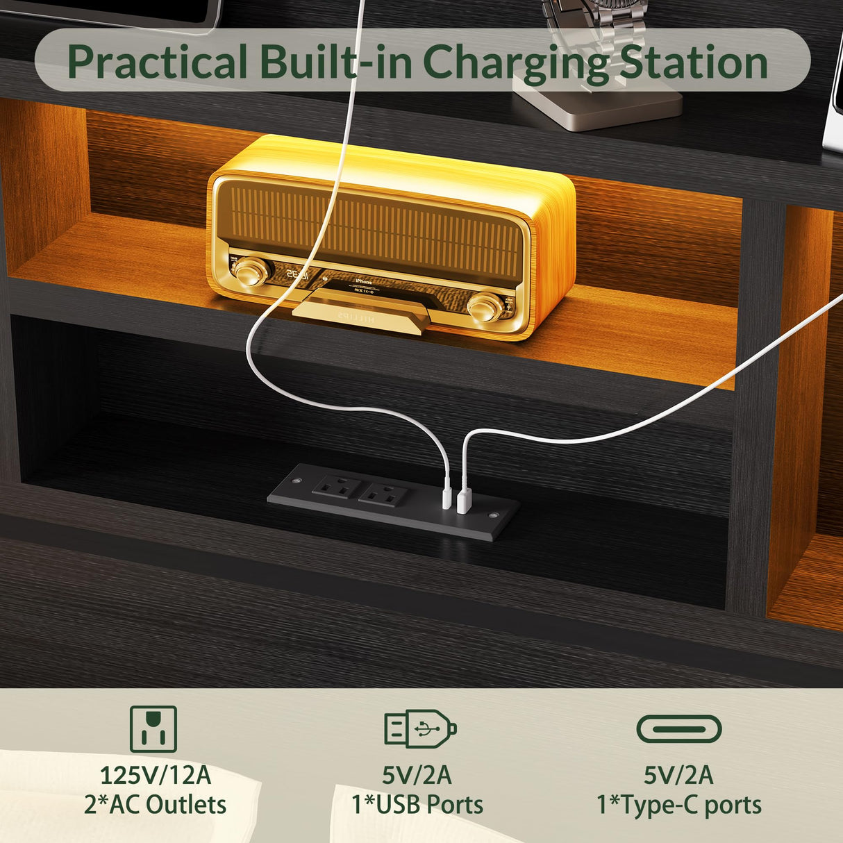 LARMACE King Size Bed Frame with 6 Storage Drawers and Headboard Wooden Platform Bed Frame with LED Lights and Charging Station Easy Assembly/No Box Spring Needed/Black LARMACE