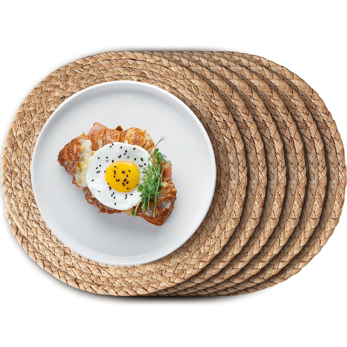 Aofmee 12 inch Round Woven Placemats Set of 6, Boho Rattan Place Mats, Natural Water Hyacinth Table Placemats, Farmhouse Weave Table Mats, Rustic Braided Wicker Charger Plates for Dining Table Decor Aofmee